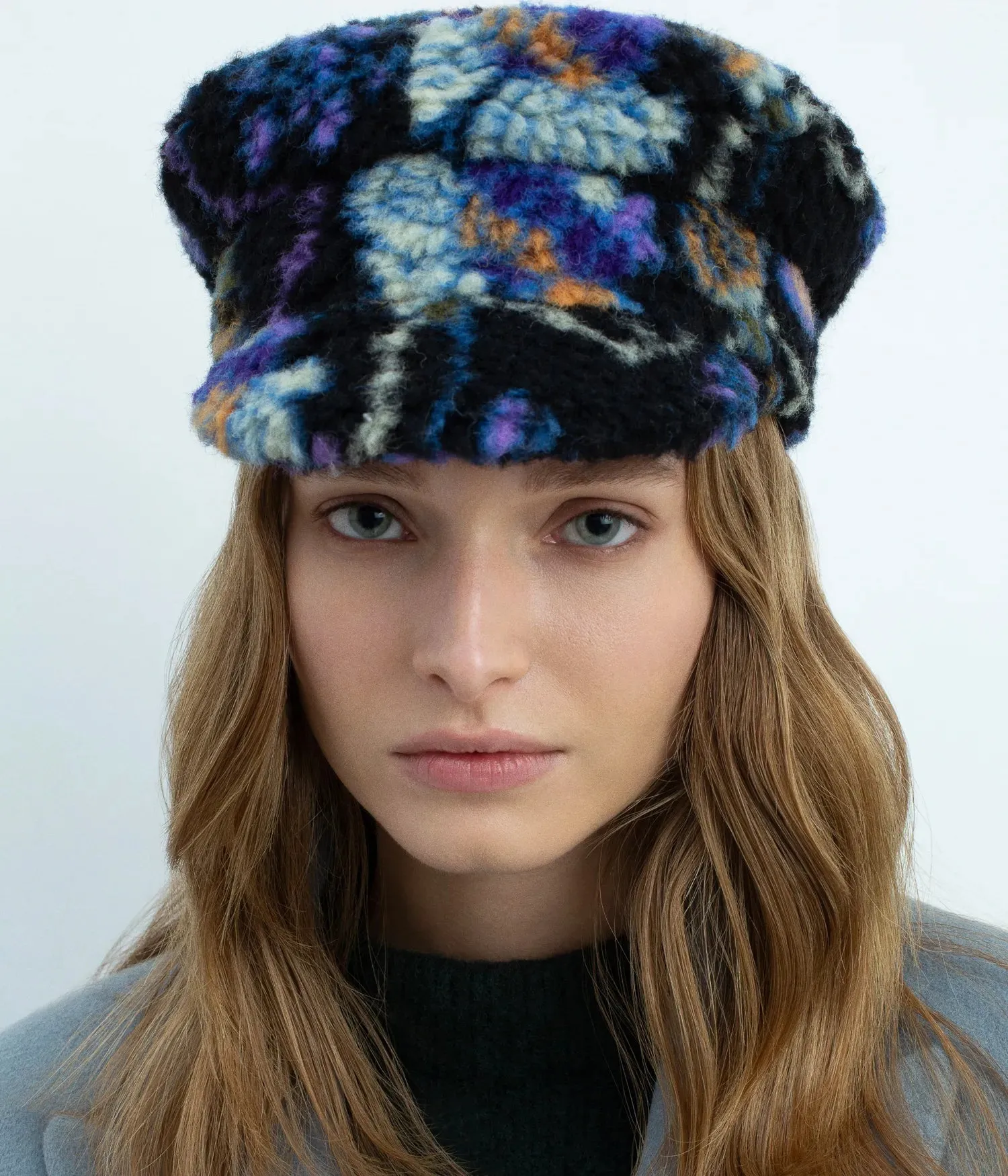 Floral-Print Faux-Fur Baker Boy Cap