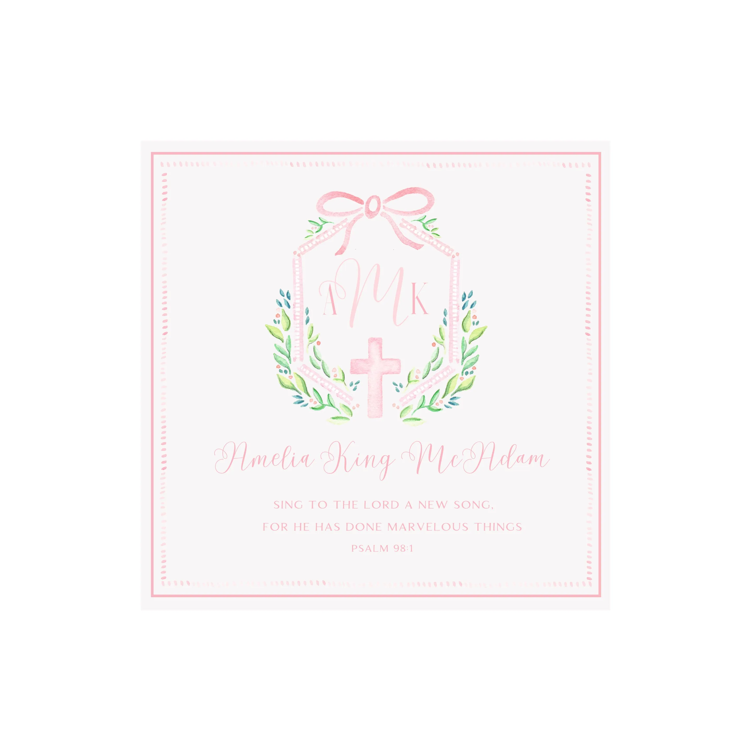 Framed Religious Keepsake Monogram & Verse Print- Pink