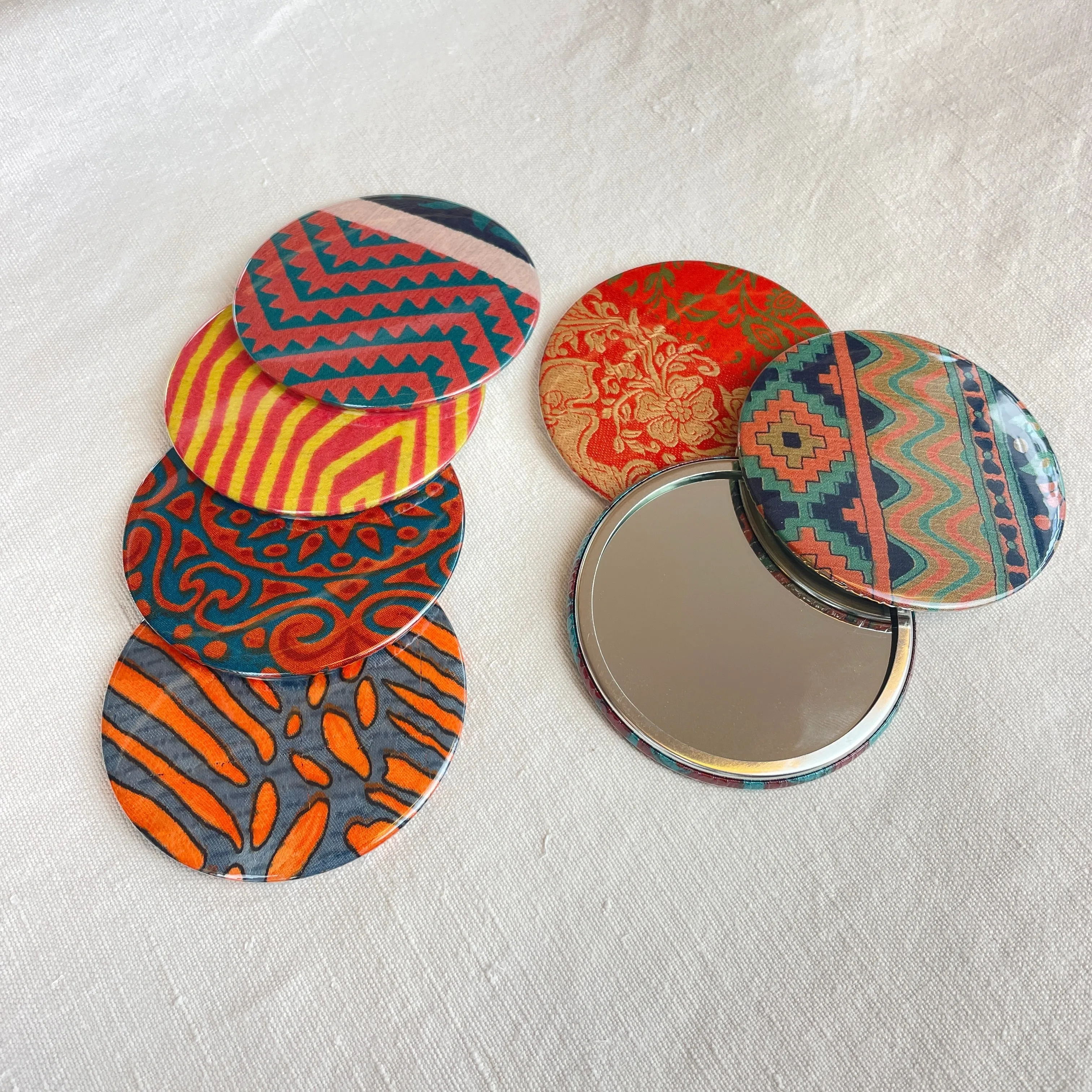 FULI Recycled Sari Fabric Pocket Travel Mirror Pack 10 (WS)