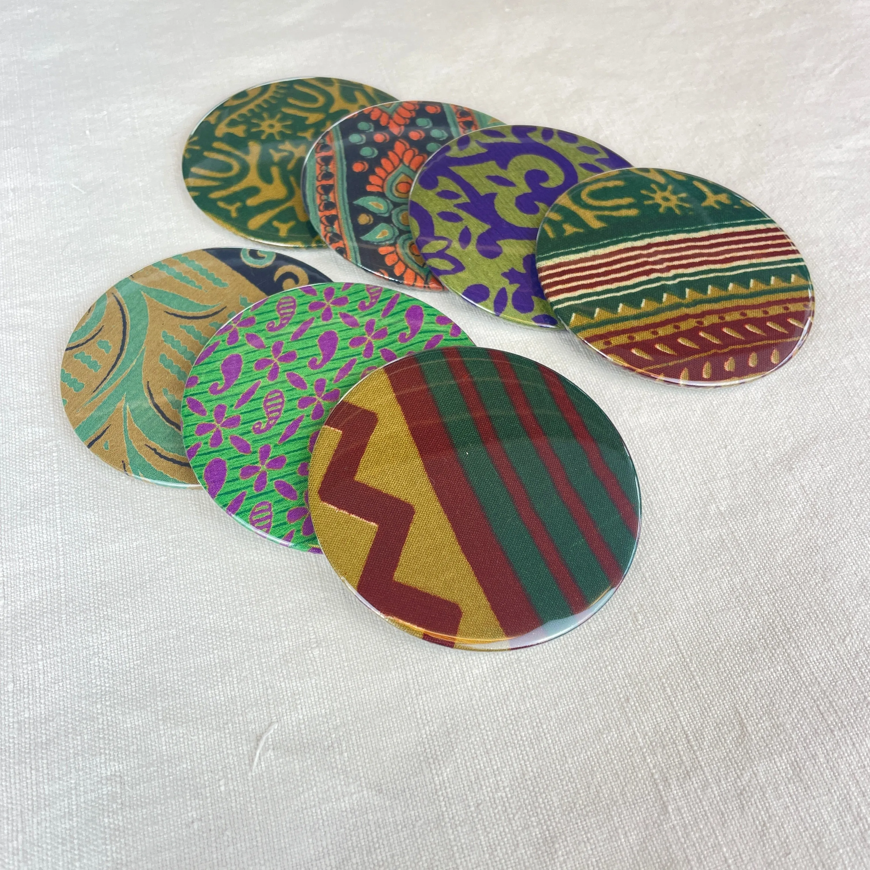 FULI Recycled Sari Fabric Pocket Travel Mirror Pack 10 (WS)