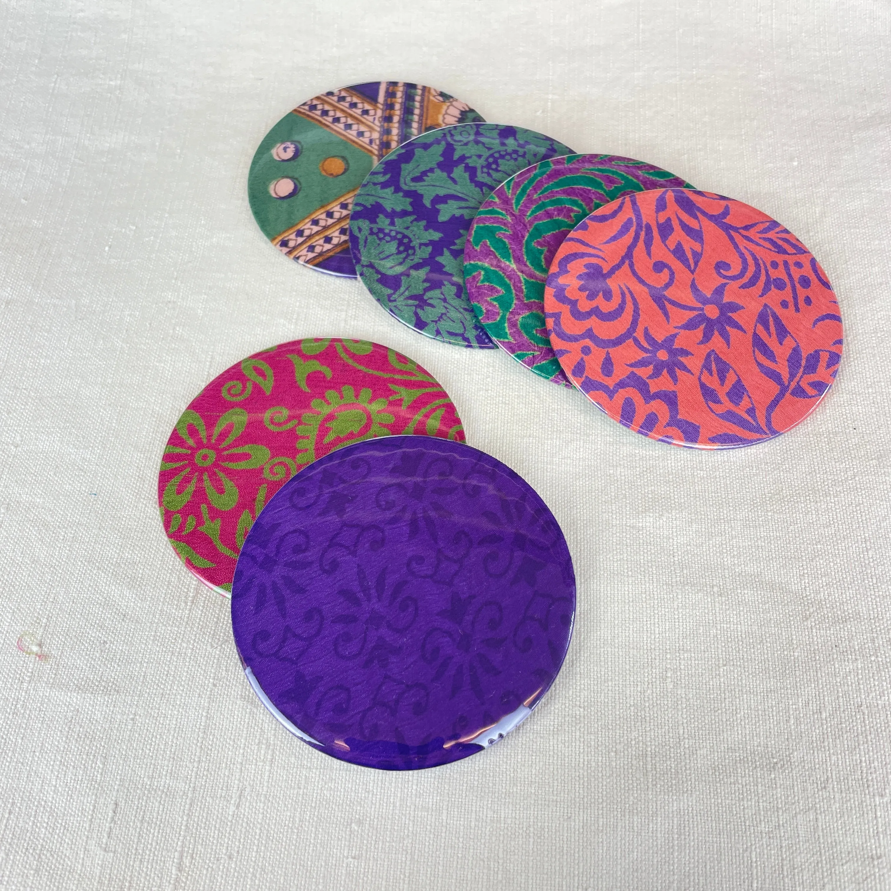 FULI Recycled Sari Fabric Pocket Travel Mirror Pack 10 (WS)