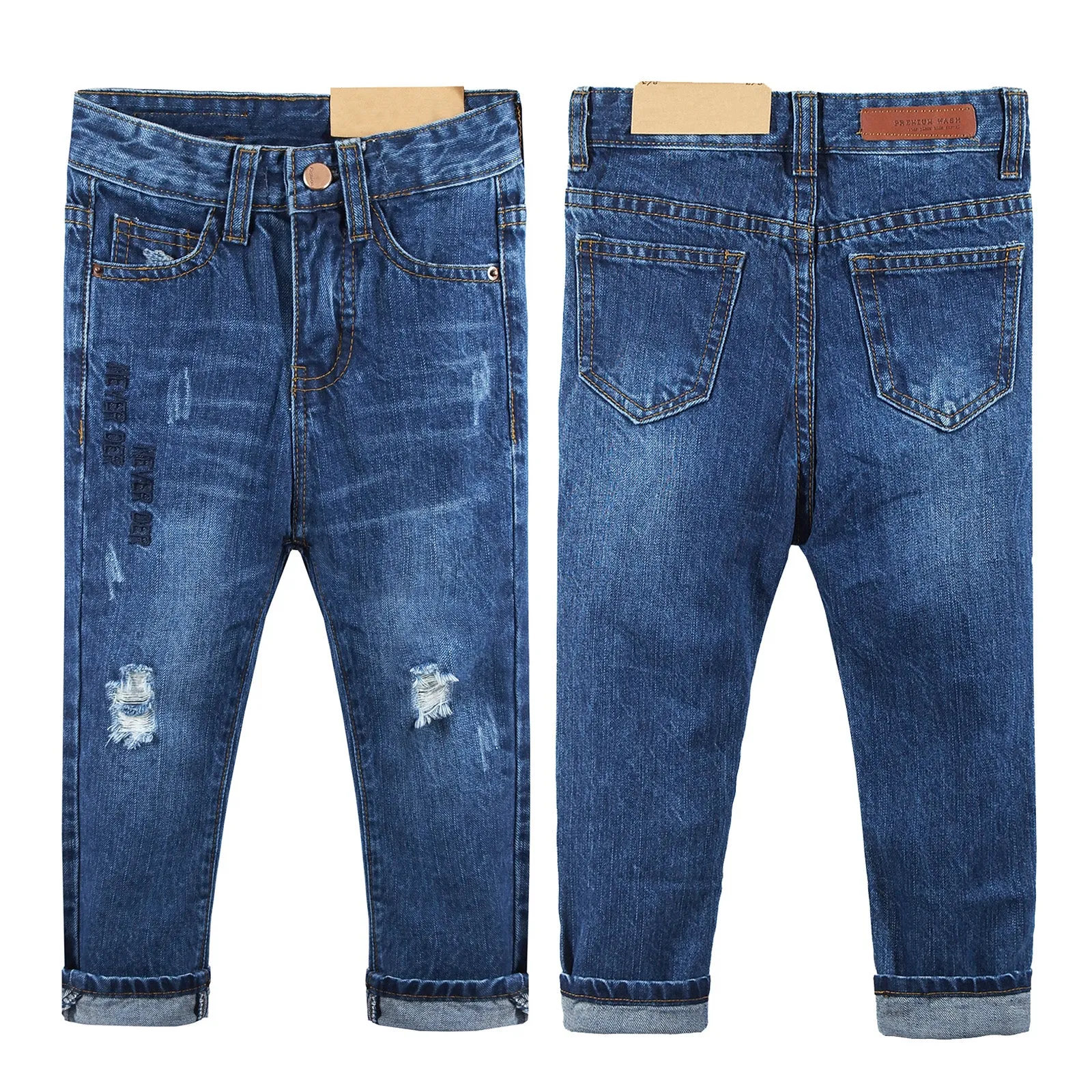 Girls Embroidered Elastic Waist Band Cute Slim Jeans