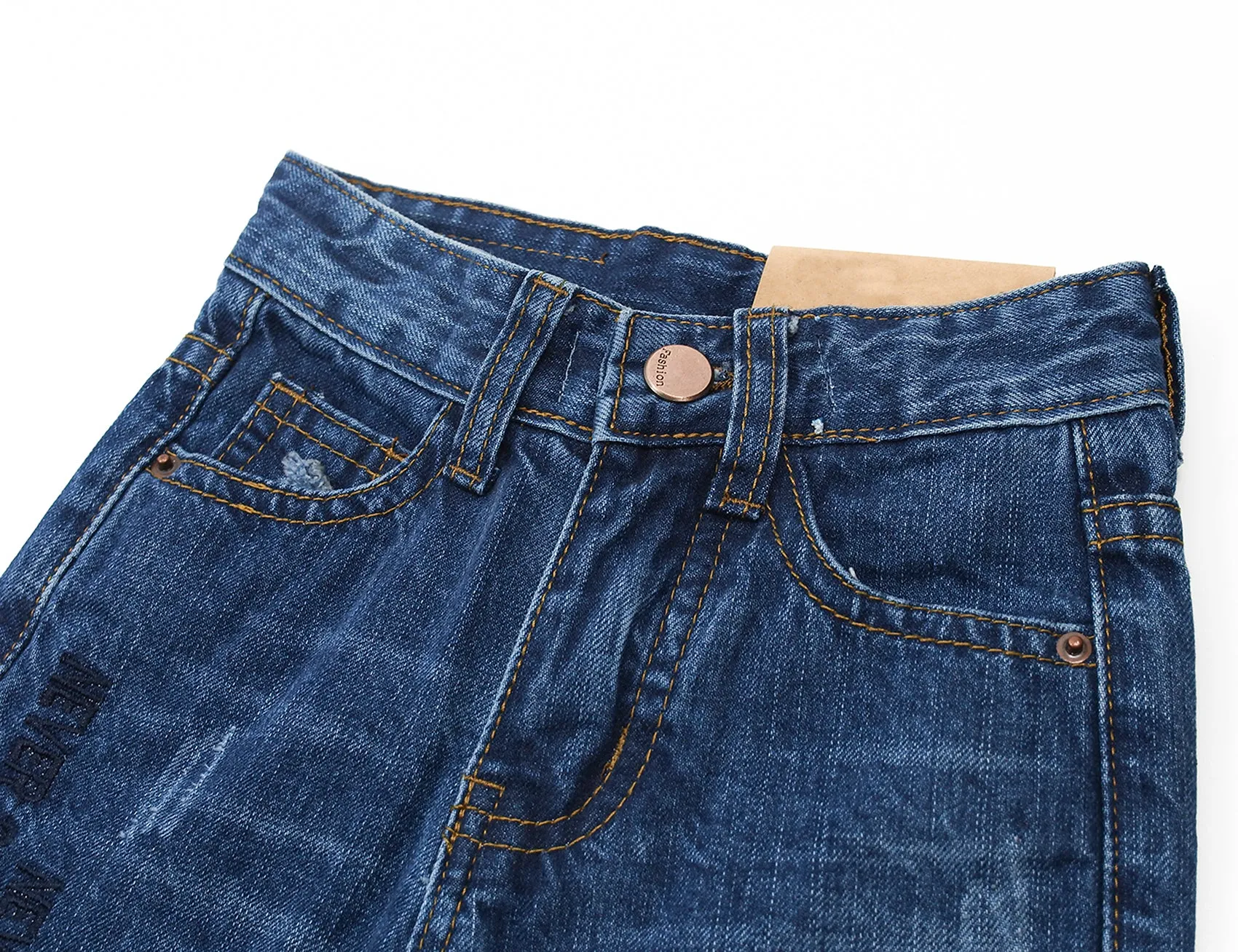 Girls Embroidered Elastic Waist Band Cute Slim Jeans