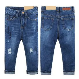 Girls Embroidered Elastic Waist Band Cute Slim Jeans