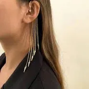 Gold Faux Diamond With Gold Butterfly Charms Chain Ear Cuffs (EC133)