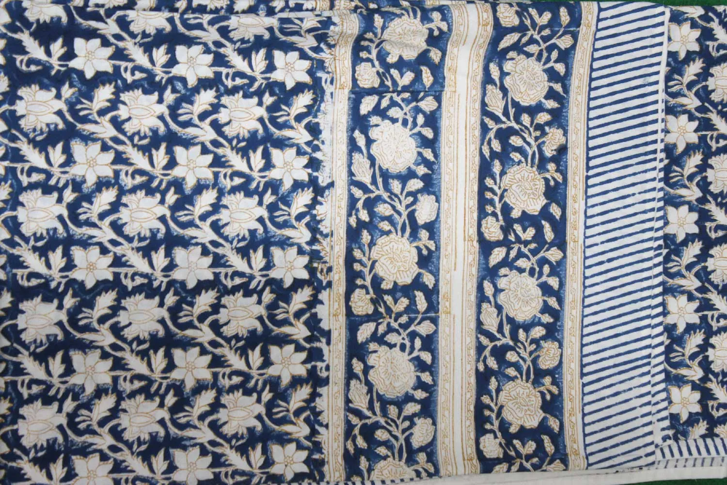 Hand Block Print India Tablecloth 100%Cotton Floral Rectangular Blue 60*90 Inch