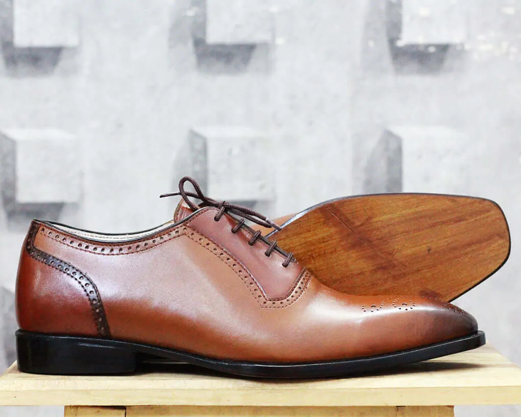 Handmade Men's Brown Brogue Leather Shoes, Men's Brown Lace Up Dress Shoes