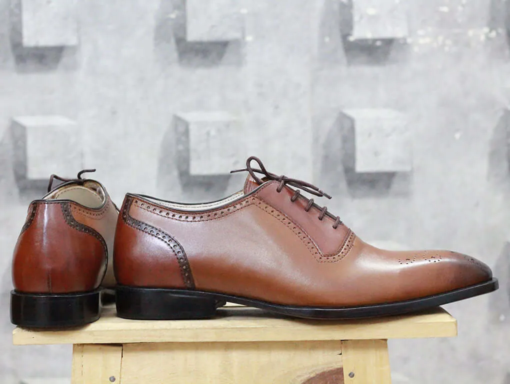 Handmade Men's Brown Brogue Leather Shoes, Men's Brown Lace Up Dress Shoes