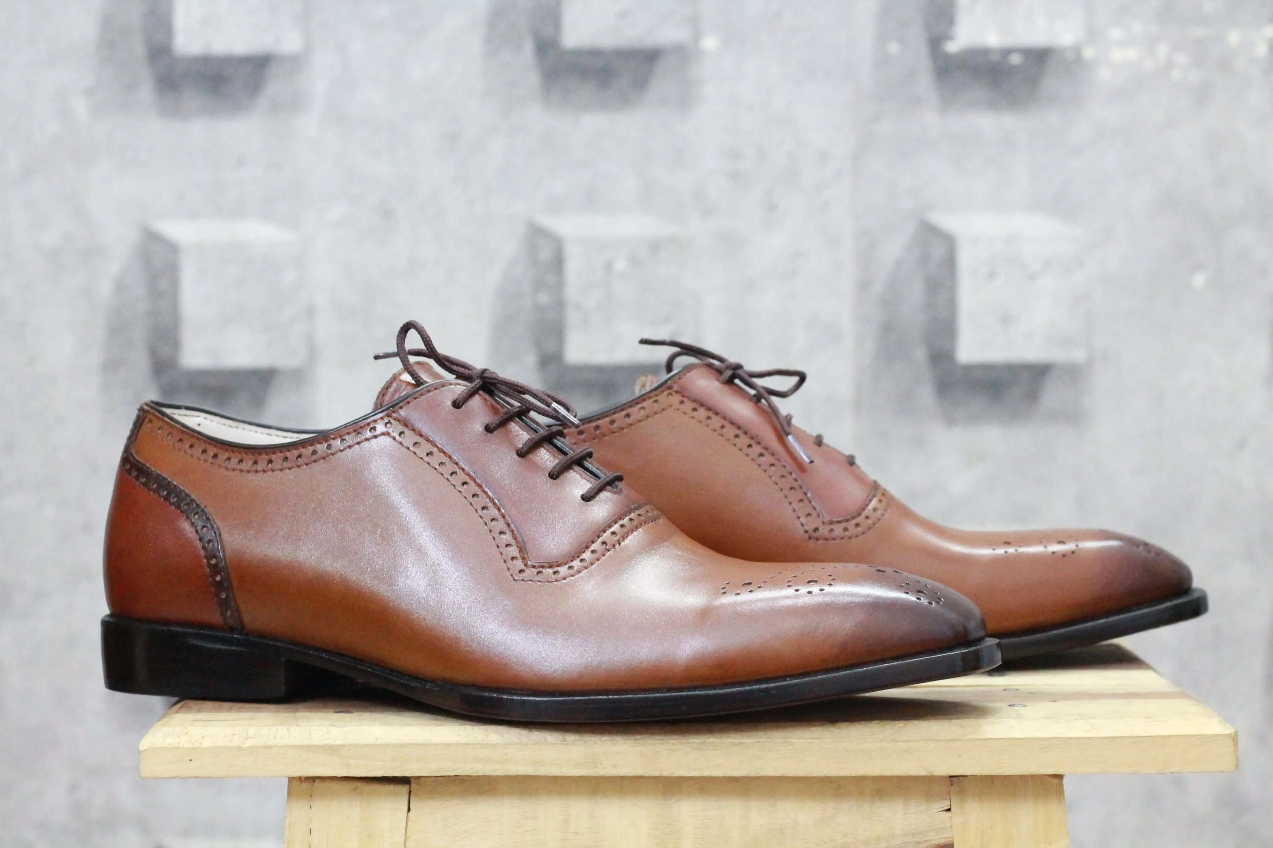 Handmade Men's Brown Brogue Leather Shoes, Men's Brown Lace Up Dress Shoes