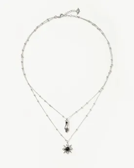 Harris Reed Handpicked Double Chain Pendant Necklace | Silver Plated/Pearl & Onyx