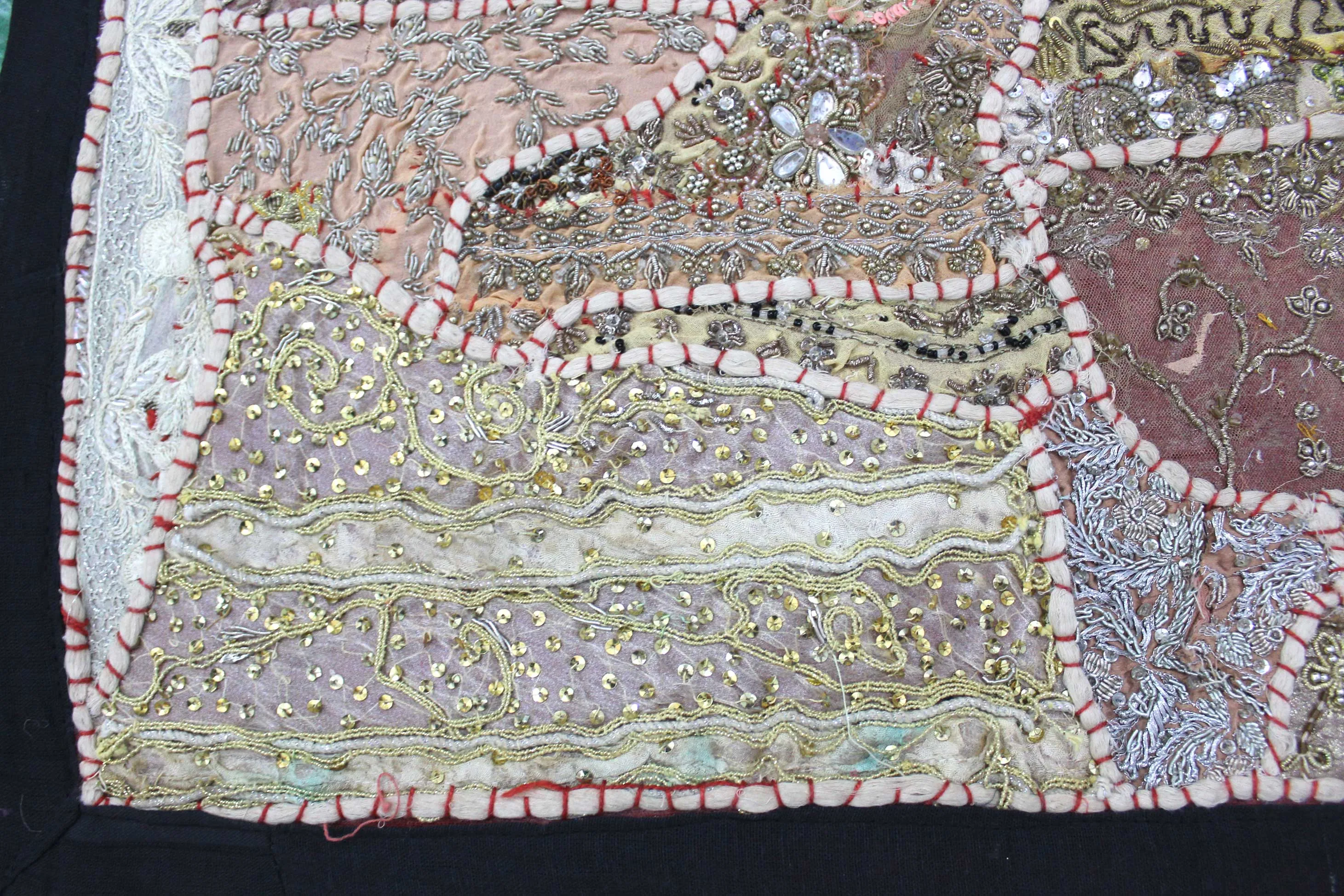 Indian Wall Hanging Embroidered Tapestry Beige 25 x 50 inches