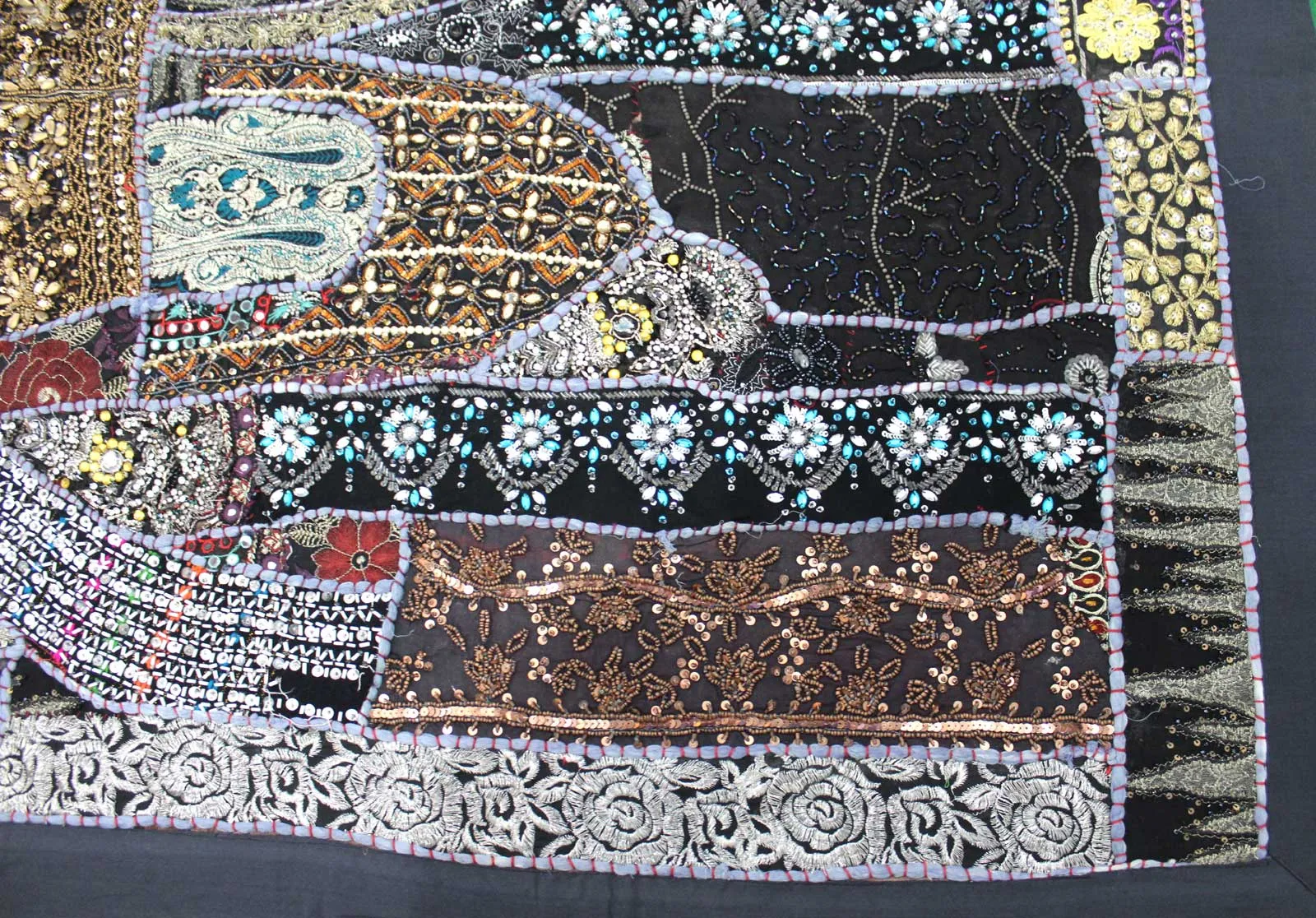 Indian Wall Hanging Embroidered Tapestry Black