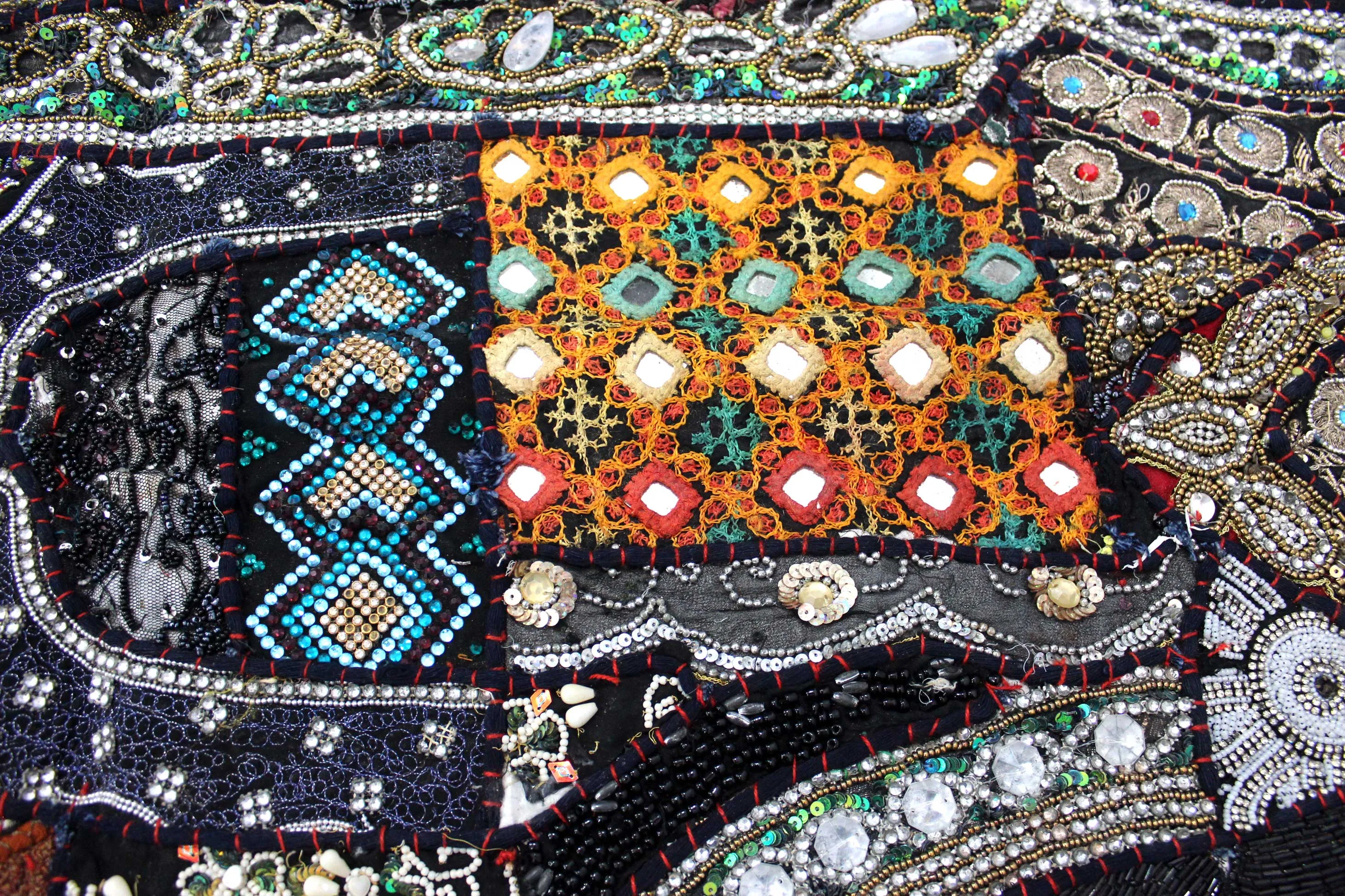 Indian Wall Hanging Embroidered Tapestry Black