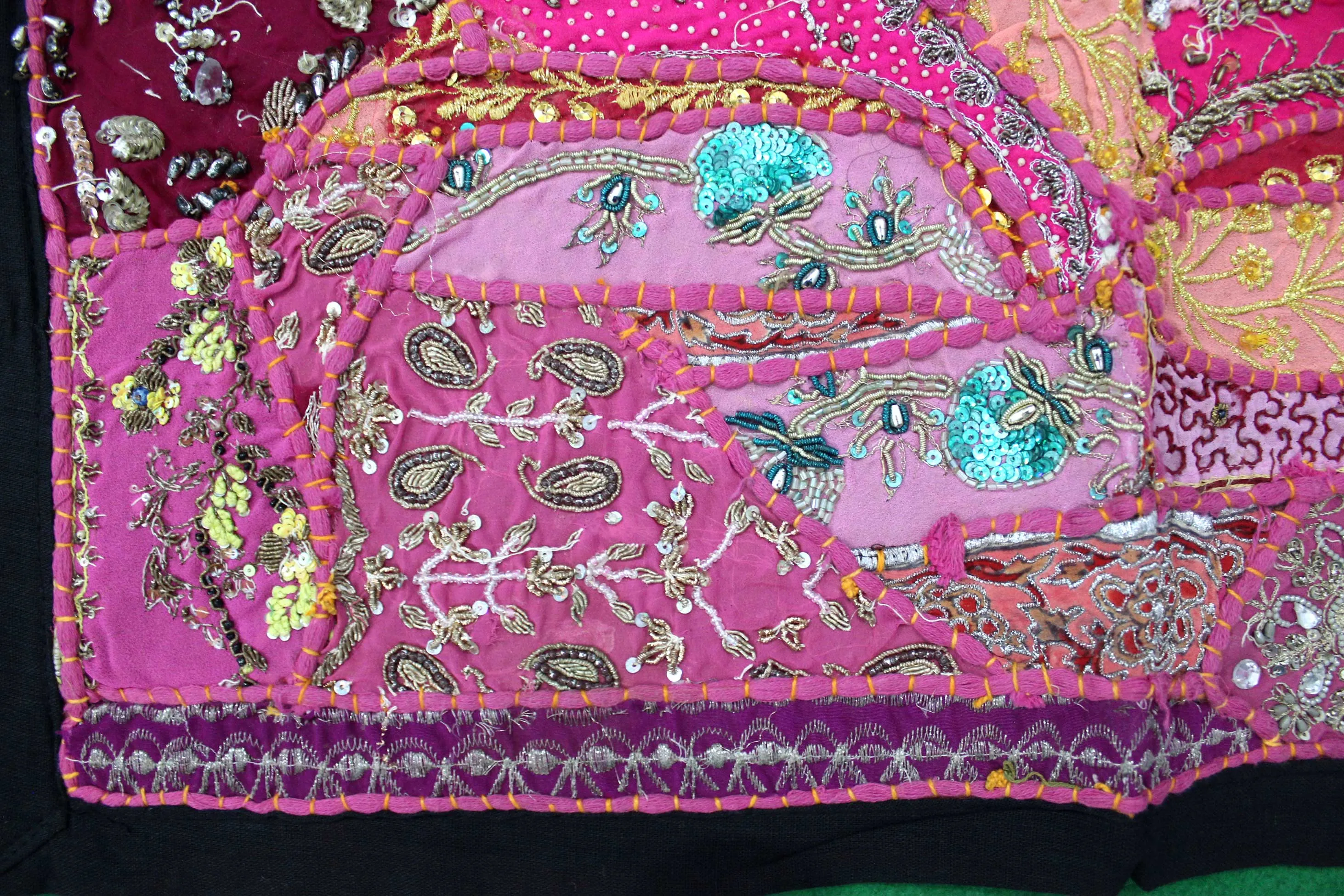 Indian Wall Hanging Embroidered Tapestry Pink 27 x 51 Inches