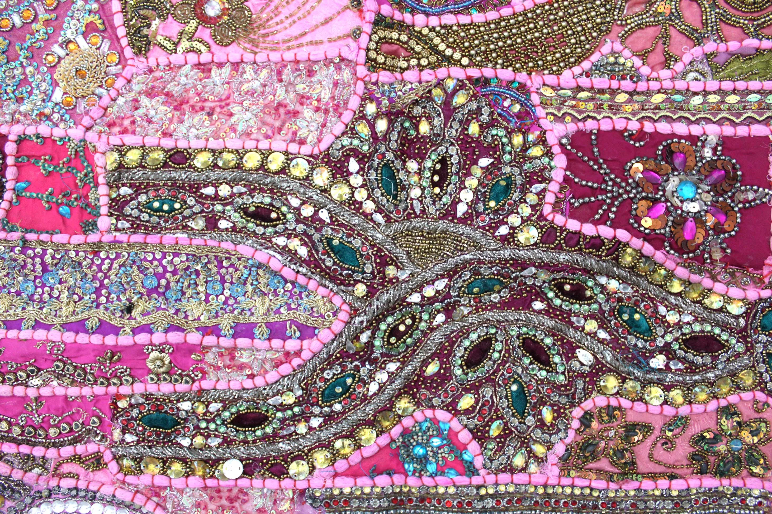 Indian Wall Hanging Embroidered Tapestry Pink