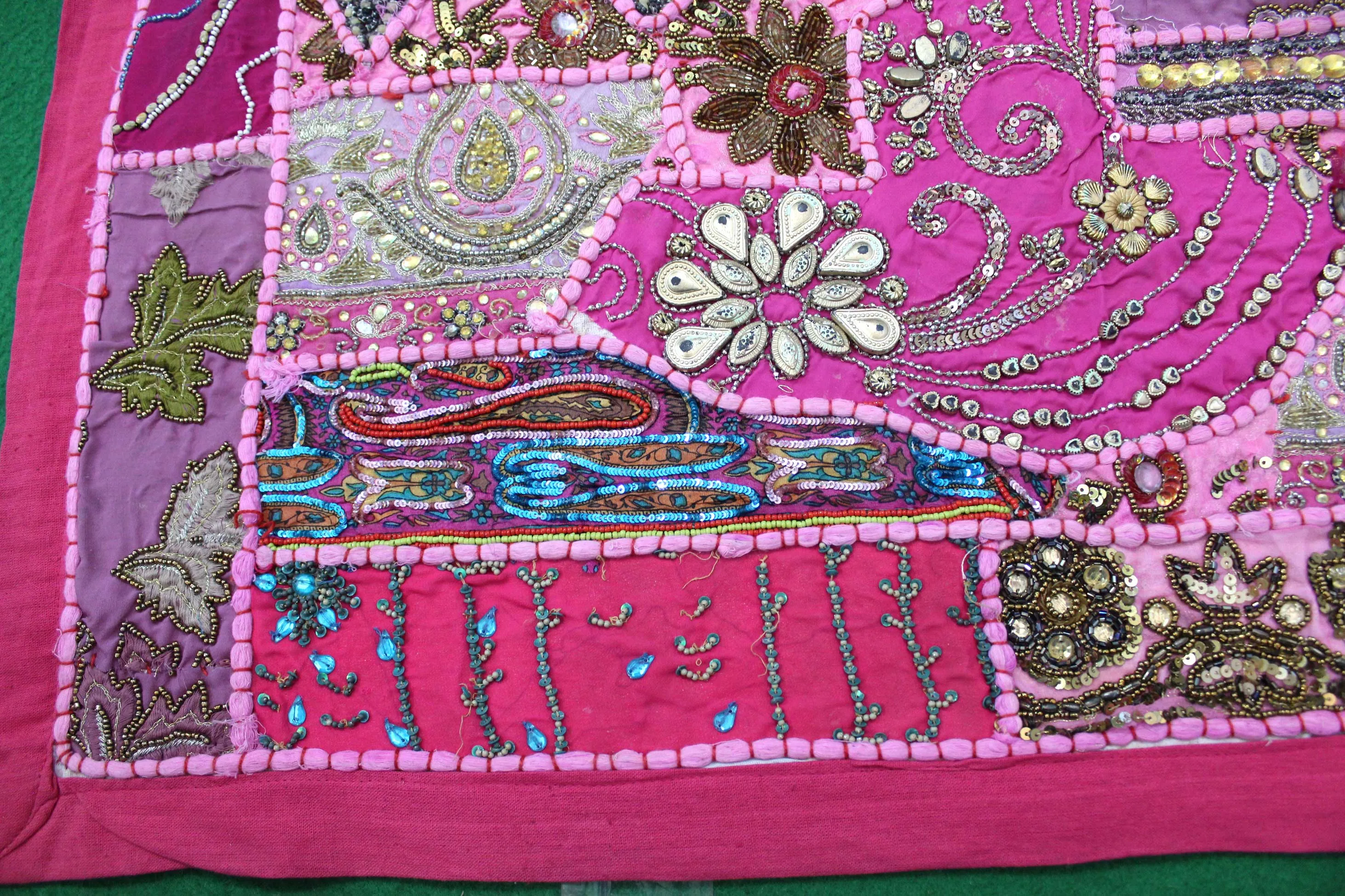 Indian Wall Hanging Embroidered Tapestry Pink