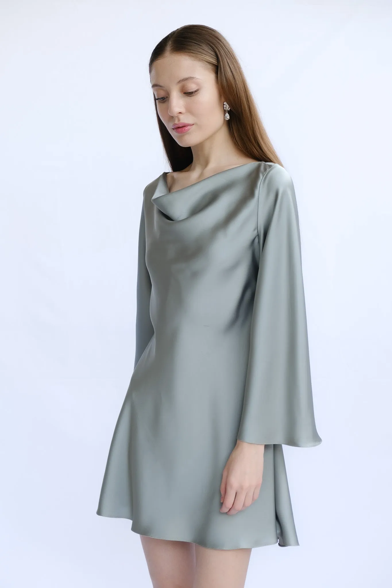 Jade Cowl Neck Long Sleeve Mini Dress