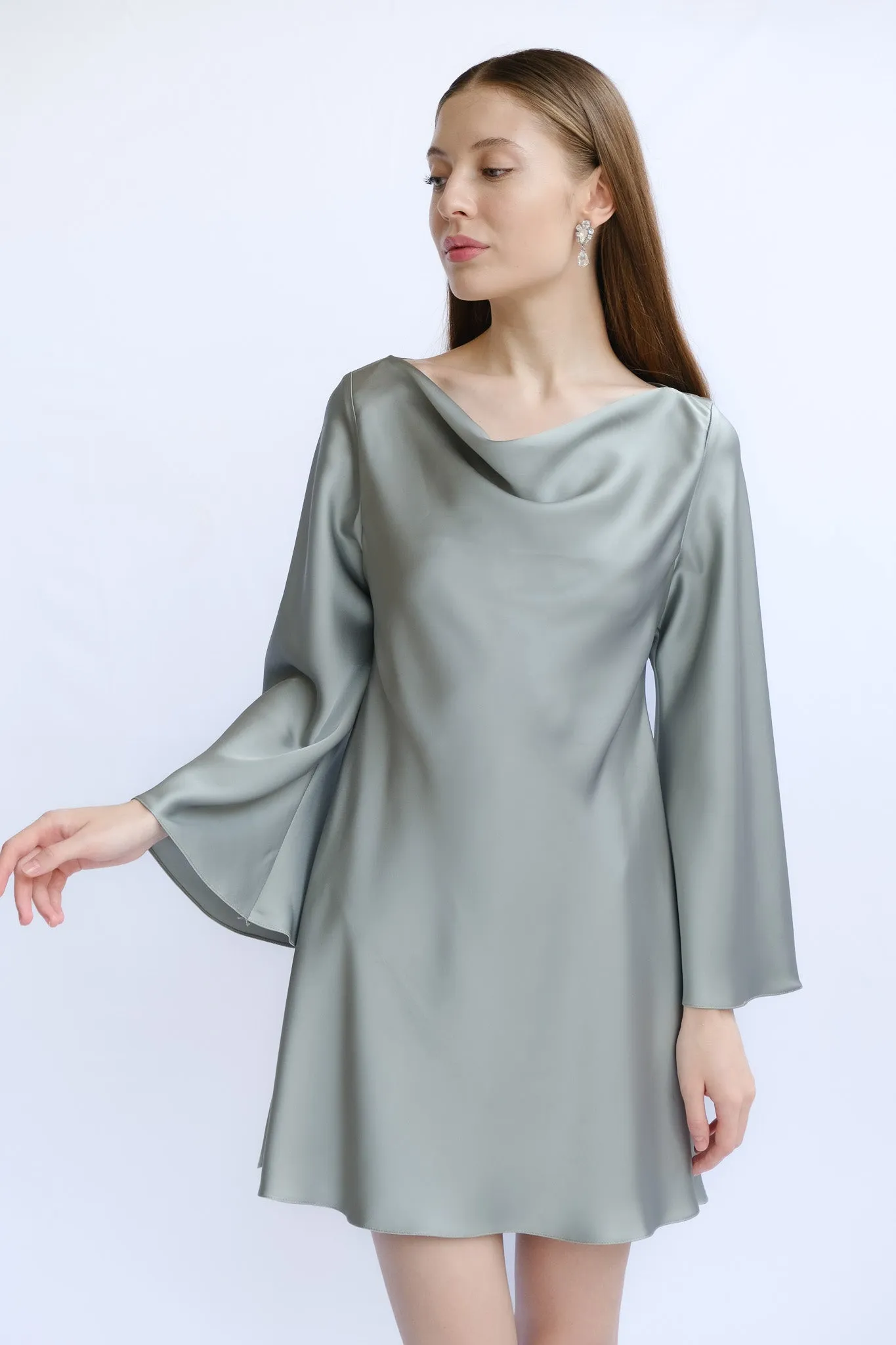 Jade Cowl Neck Long Sleeve Mini Dress