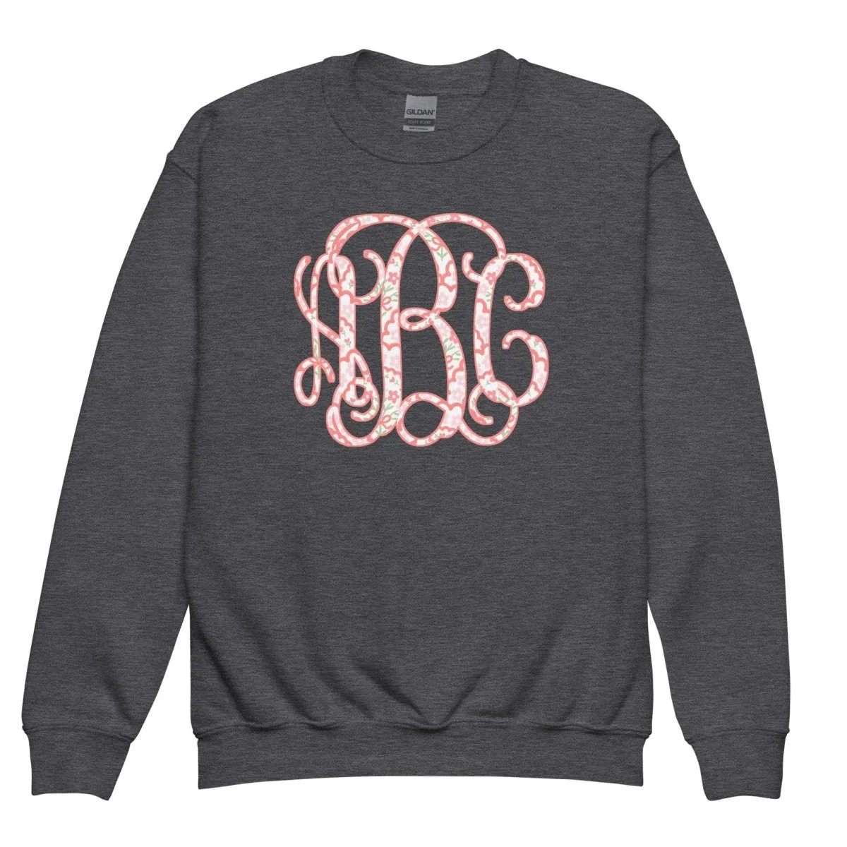 Kids Monogrammed ‘Coquette Floral Patterns’ Big Print Sweatshirt