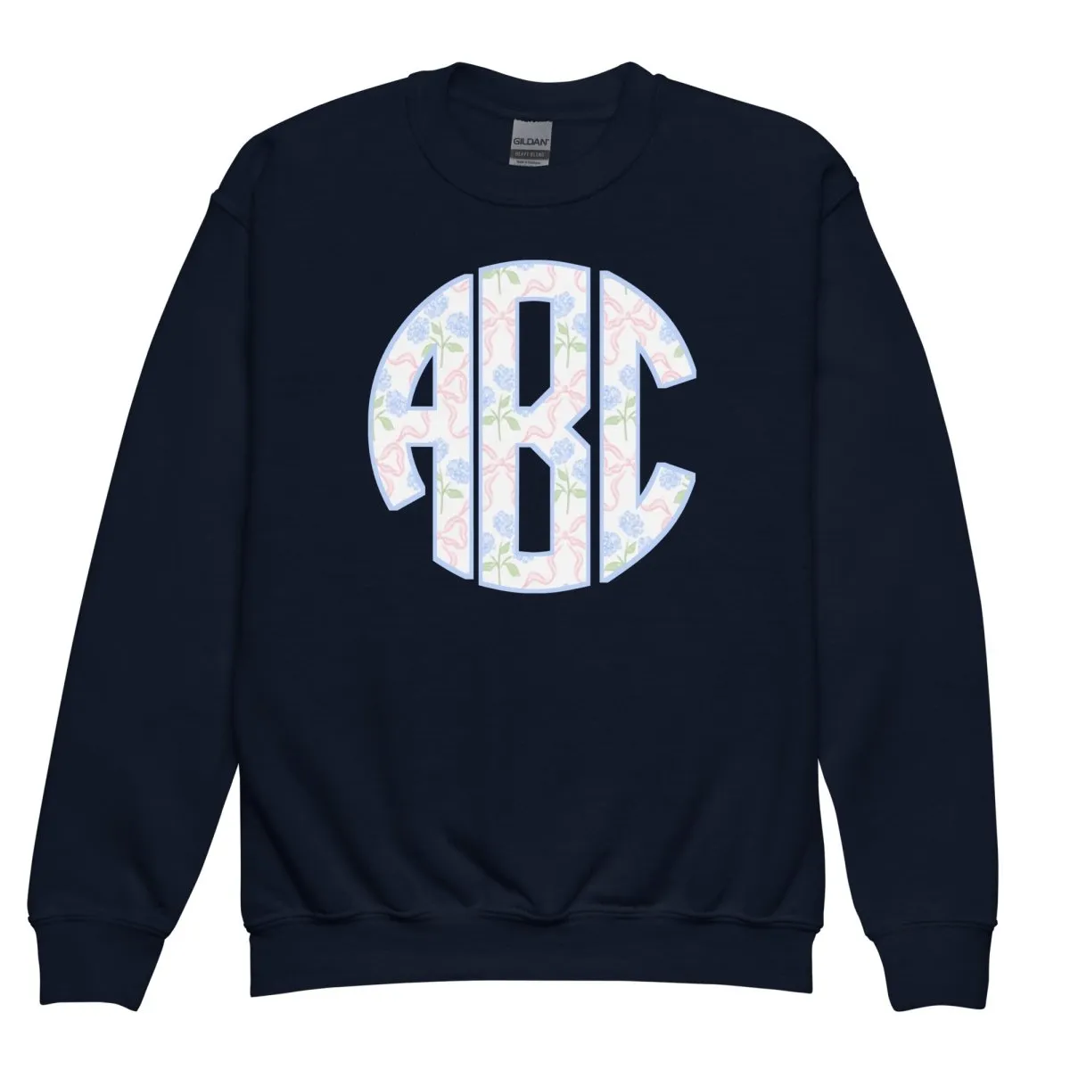 Kids Monogrammed ‘Coquette Floral Patterns’ Big Print Sweatshirt
