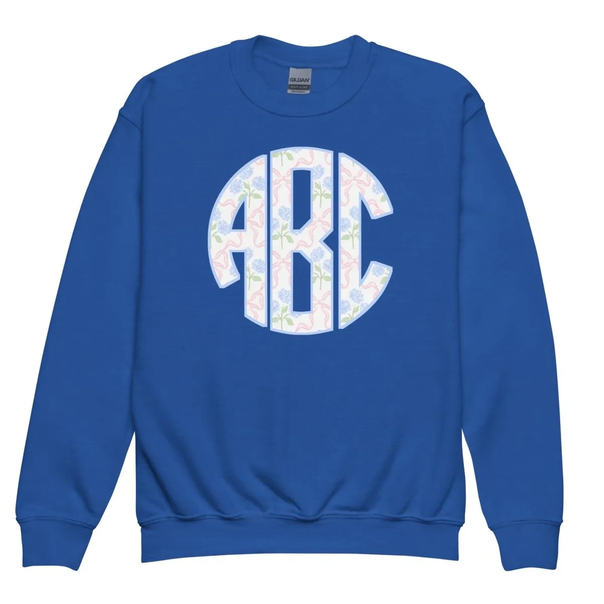 Kids Monogrammed ‘Coquette Floral Patterns’ Big Print Sweatshirt