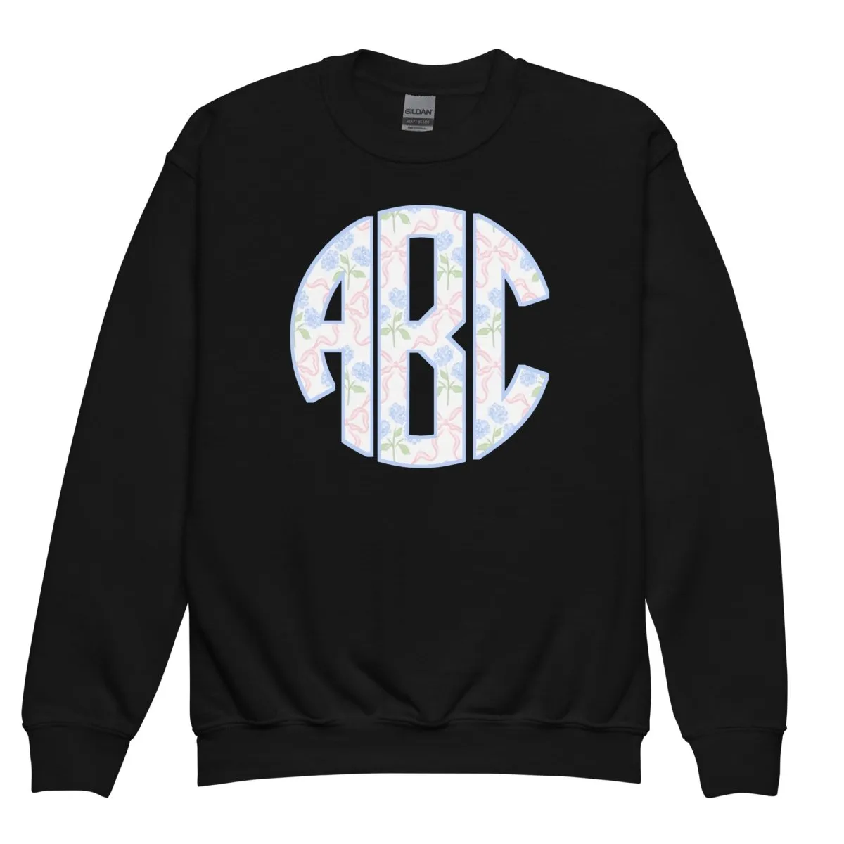 Kids Monogrammed ‘Coquette Floral Patterns’ Big Print Sweatshirt
