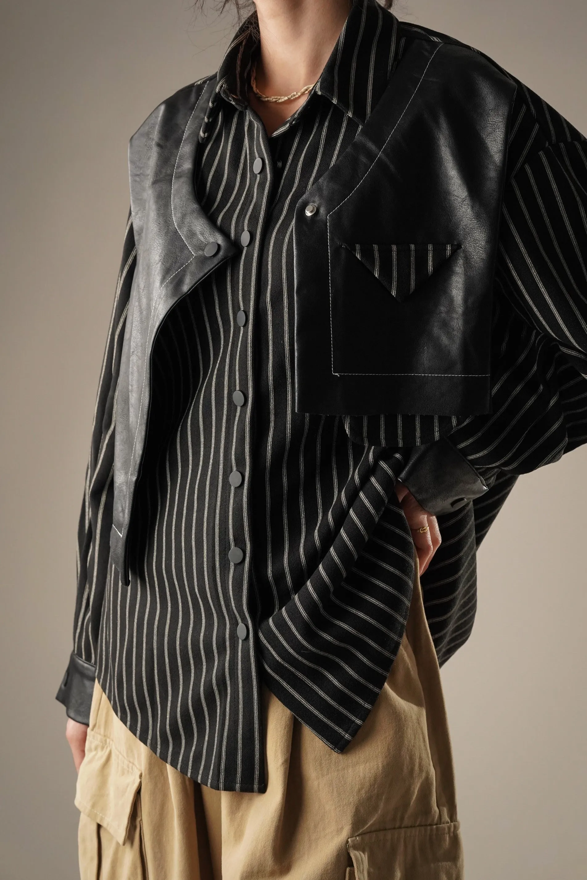 Leather Patchwork Oversized Shirt