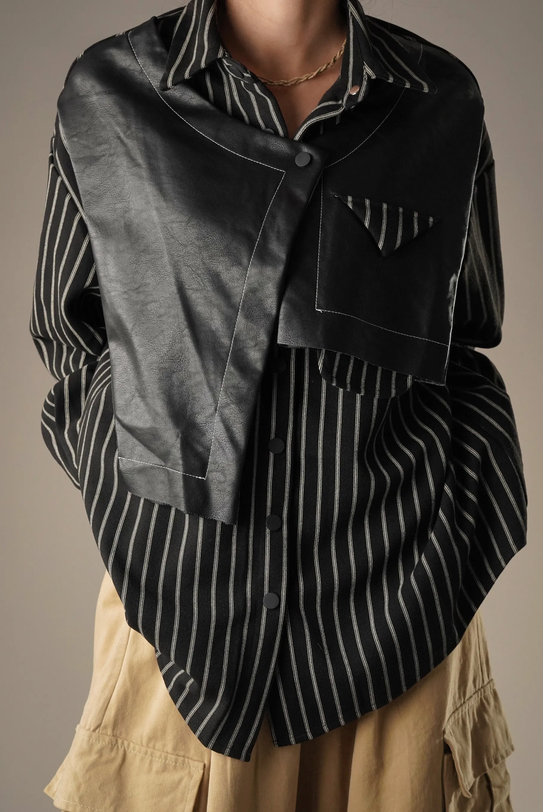 Leather Patchwork Oversized Shirt