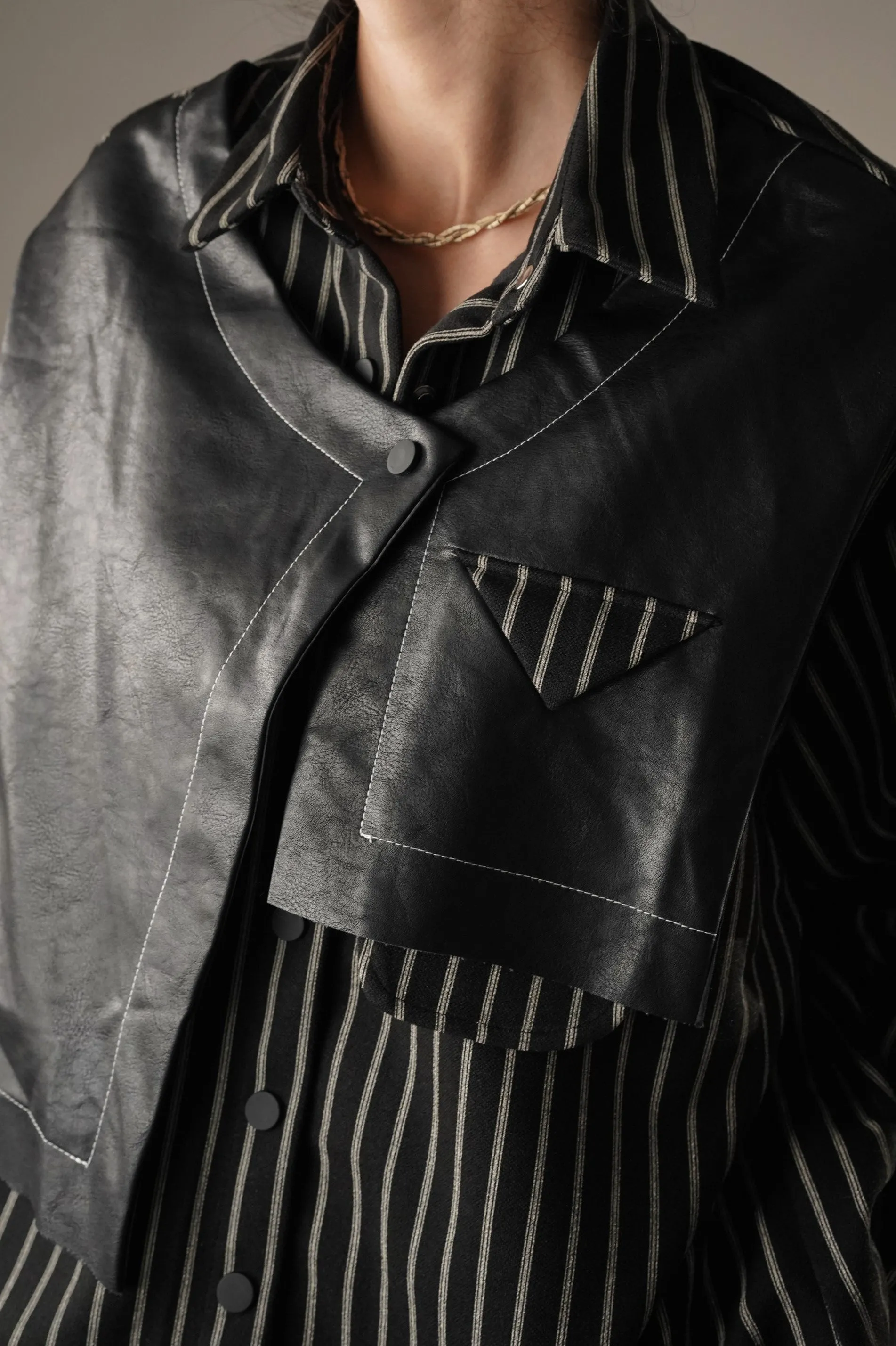 Leather Patchwork Oversized Shirt
