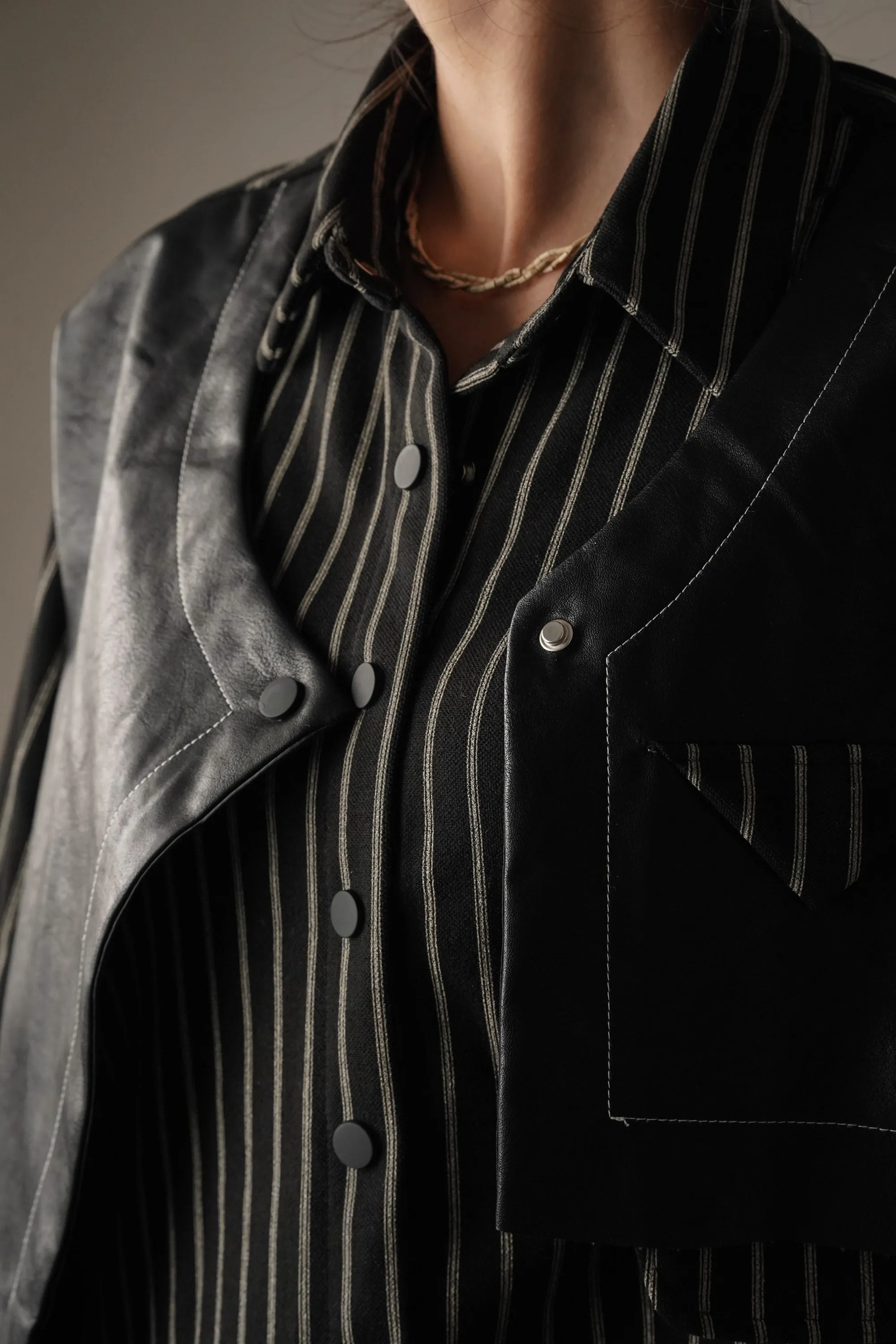 Leather Patchwork Oversized Shirt