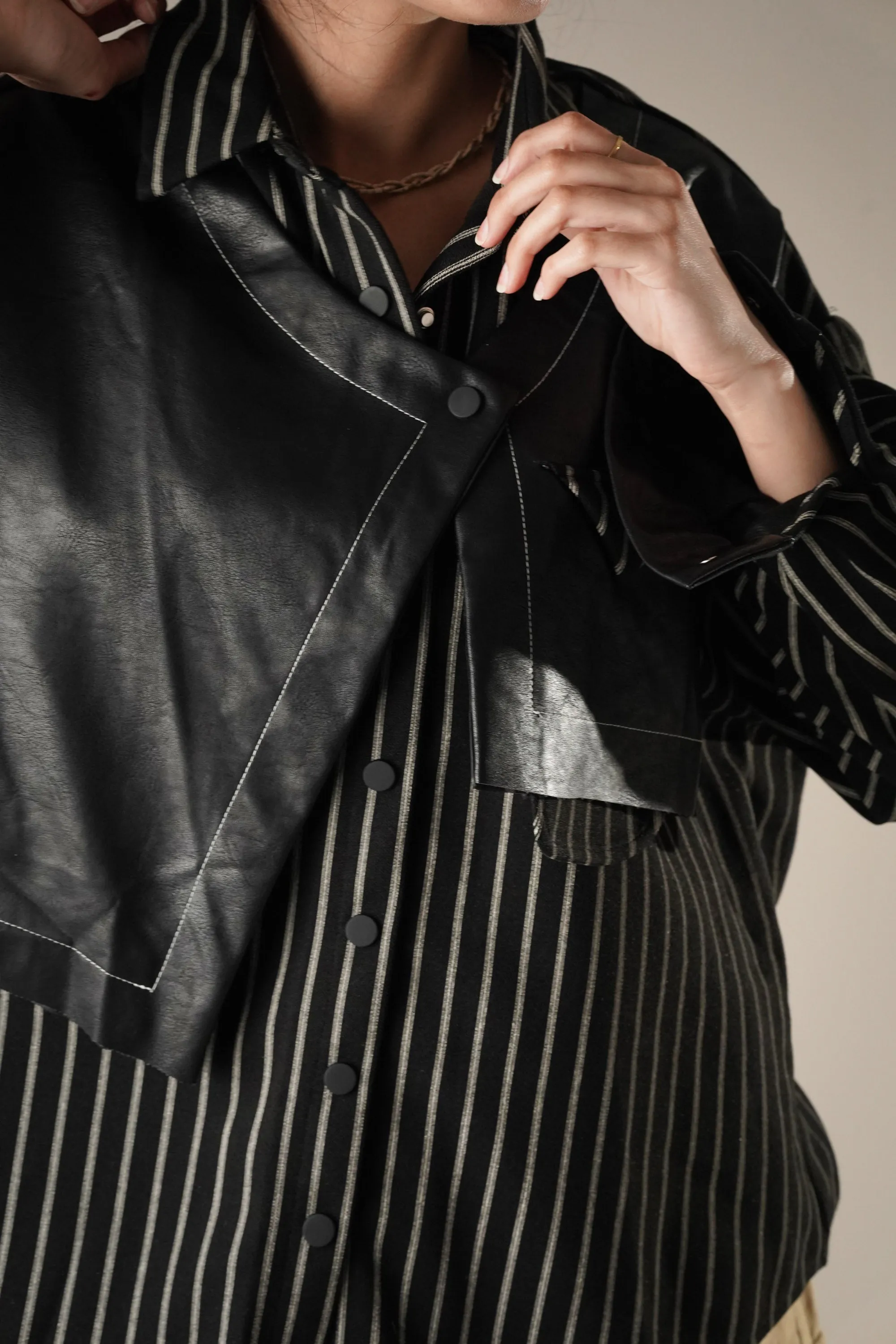 Leather Patchwork Oversized Shirt
