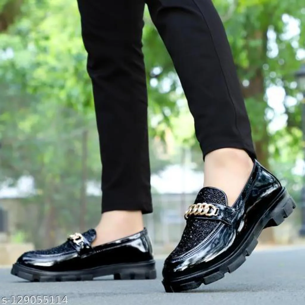 Men's Black Synthetic Leather Solid Casual Shoes