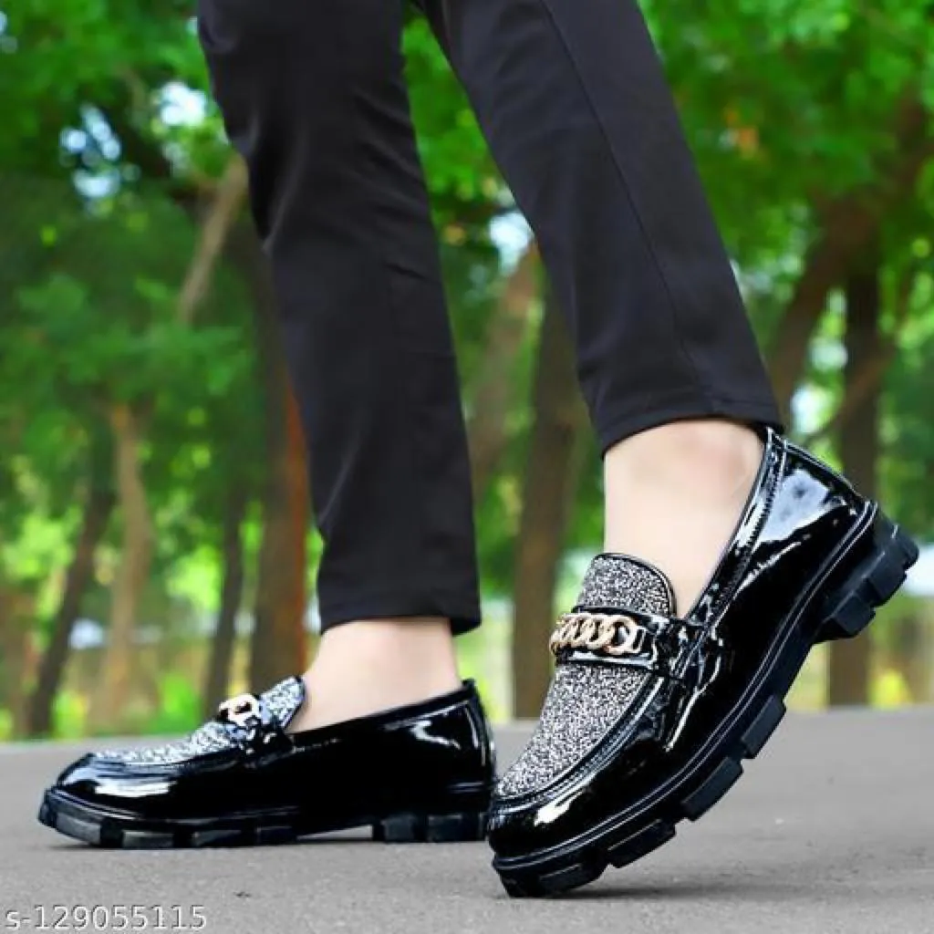 Men's Black Synthetic Leather Solid Casual Shoes