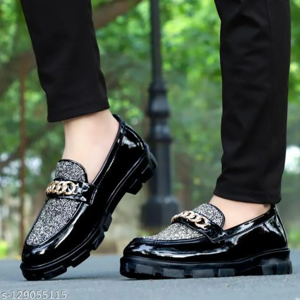 Men's Black Synthetic Leather Solid Casual Shoes