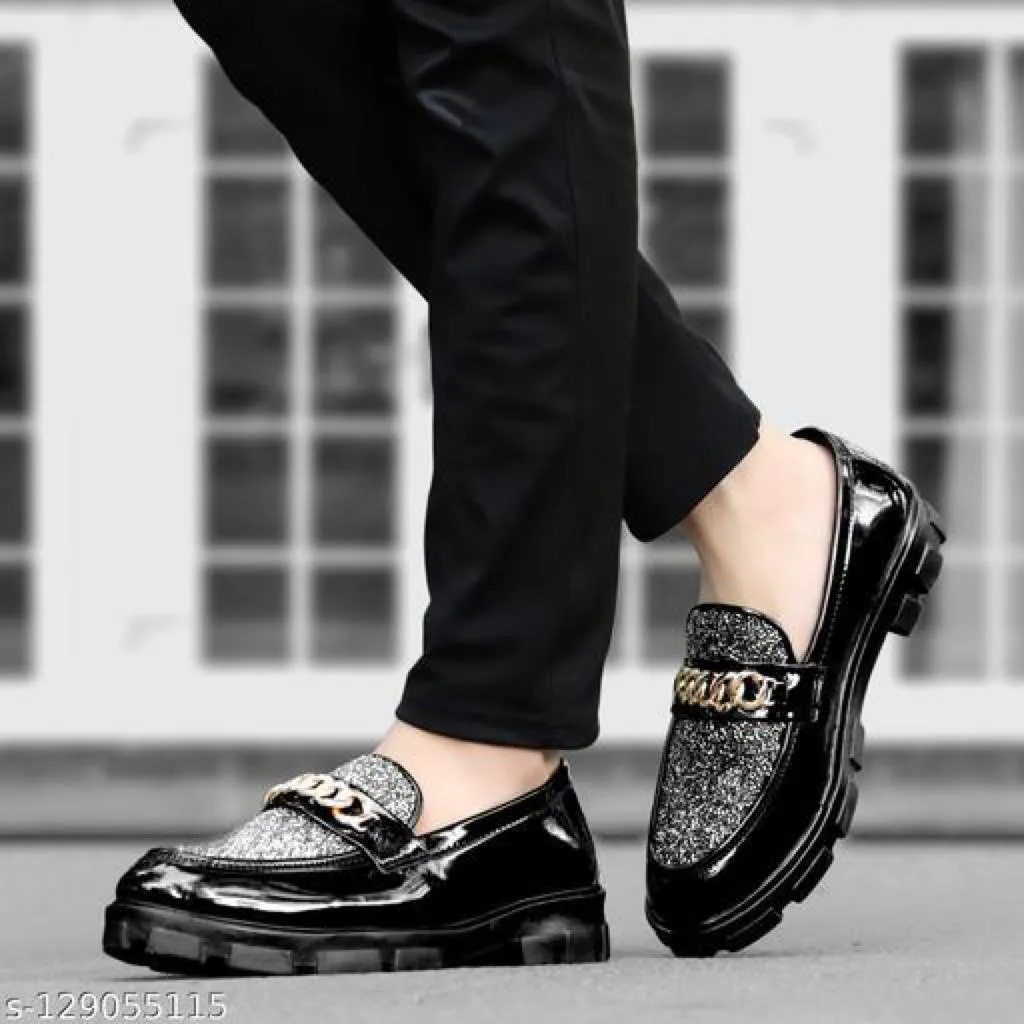 Men's Black Synthetic Leather Solid Casual Shoes