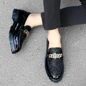 Men's Black Synthetic Leather Solid Casual Shoes