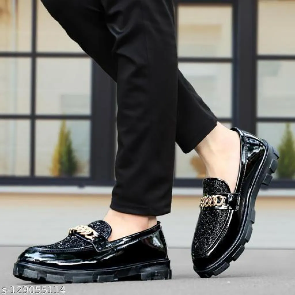 Men's Black Synthetic Leather Solid Casual Shoes