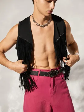 Mens Fringe Detail Front Open Waistcoat SKUJ31214