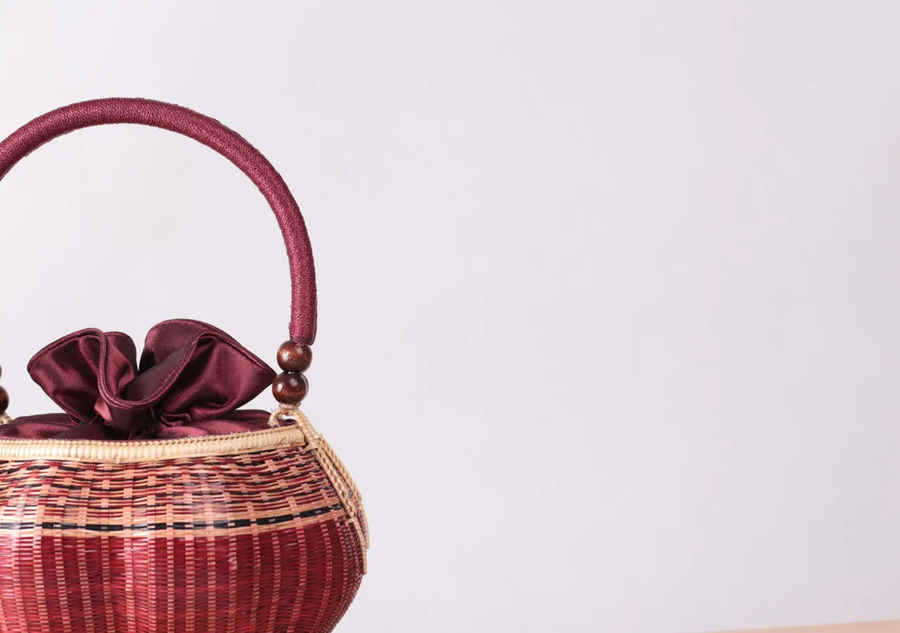 Mini Bamboo Wicker Round Handbag (Red)