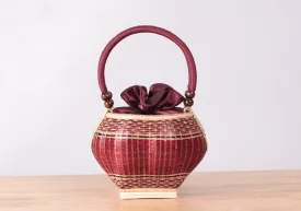 Mini Bamboo Wicker Round Handbag (Red)