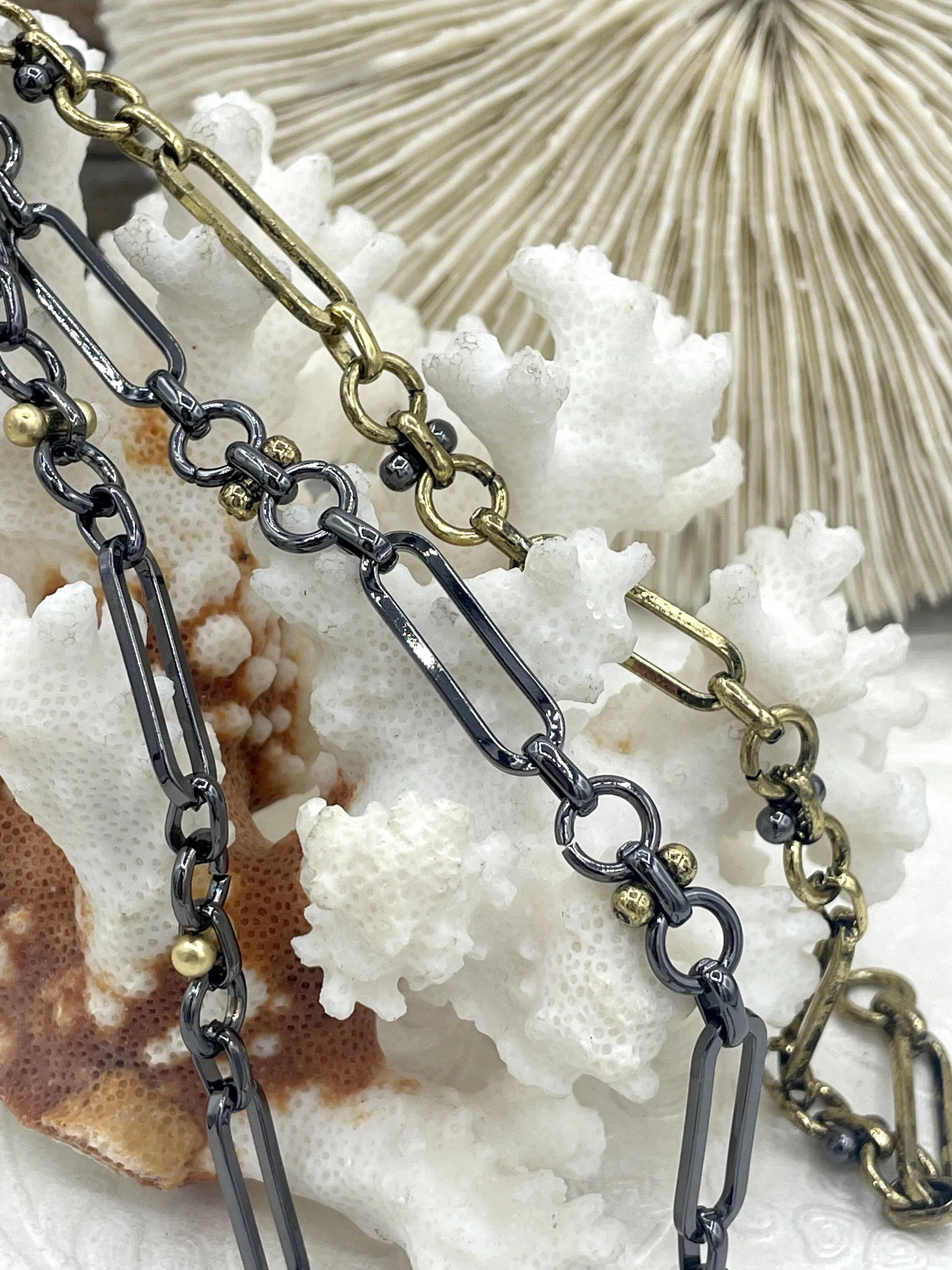 Mixed Link Mixed Metal Cable Chain, by the foot. Lg Link 22mm x 6mm, Sm links 8mm round and 7mm,Electroplated Base Metal, 8 styles,Fast ship