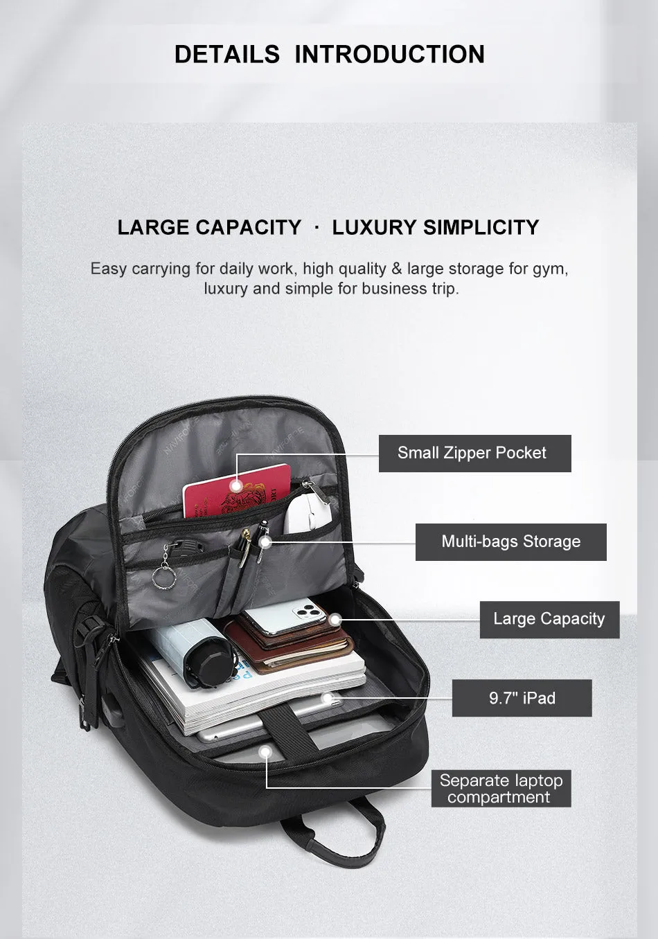 NAVIFORCE Fashion Luxury Business Backpacks High Quality PU Waterproof Travel Bag Laptop Backpack With USB Charging Hole NFB6807