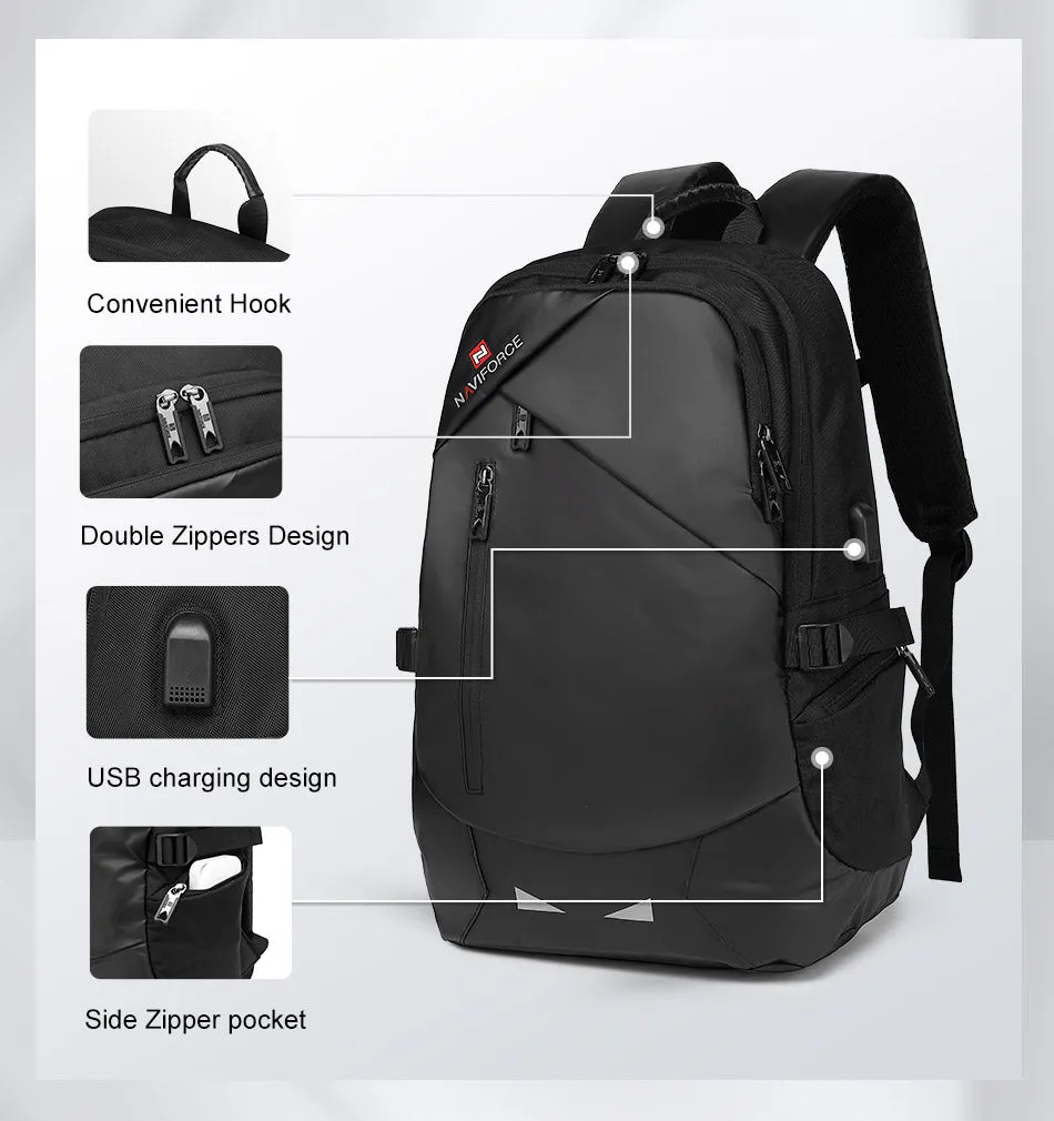 NAVIFORCE Fashion Luxury Business Backpacks High Quality PU Waterproof Travel Bag Laptop Backpack With USB Charging Hole NFB6807