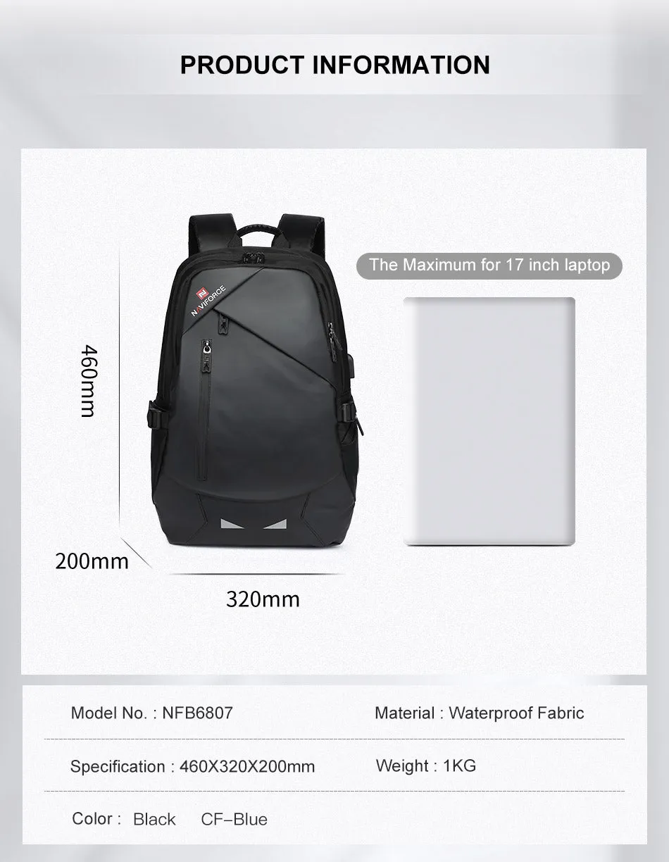 NAVIFORCE Fashion Luxury Business Backpacks High Quality PU Waterproof Travel Bag Laptop Backpack With USB Charging Hole NFB6807