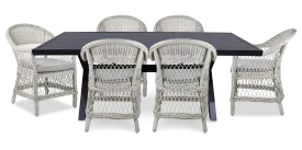 Noosa Rectangle 7 Piece Outdoor Setting in Gunmetal with Wicker Chairs