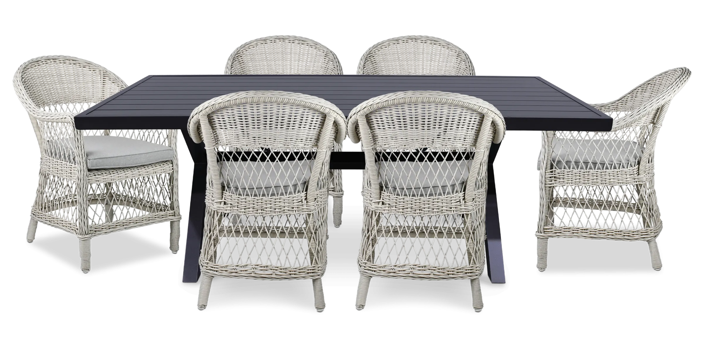 Noosa Rectangle 7 Piece Outdoor Setting in Gunmetal with Wicker Chairs
