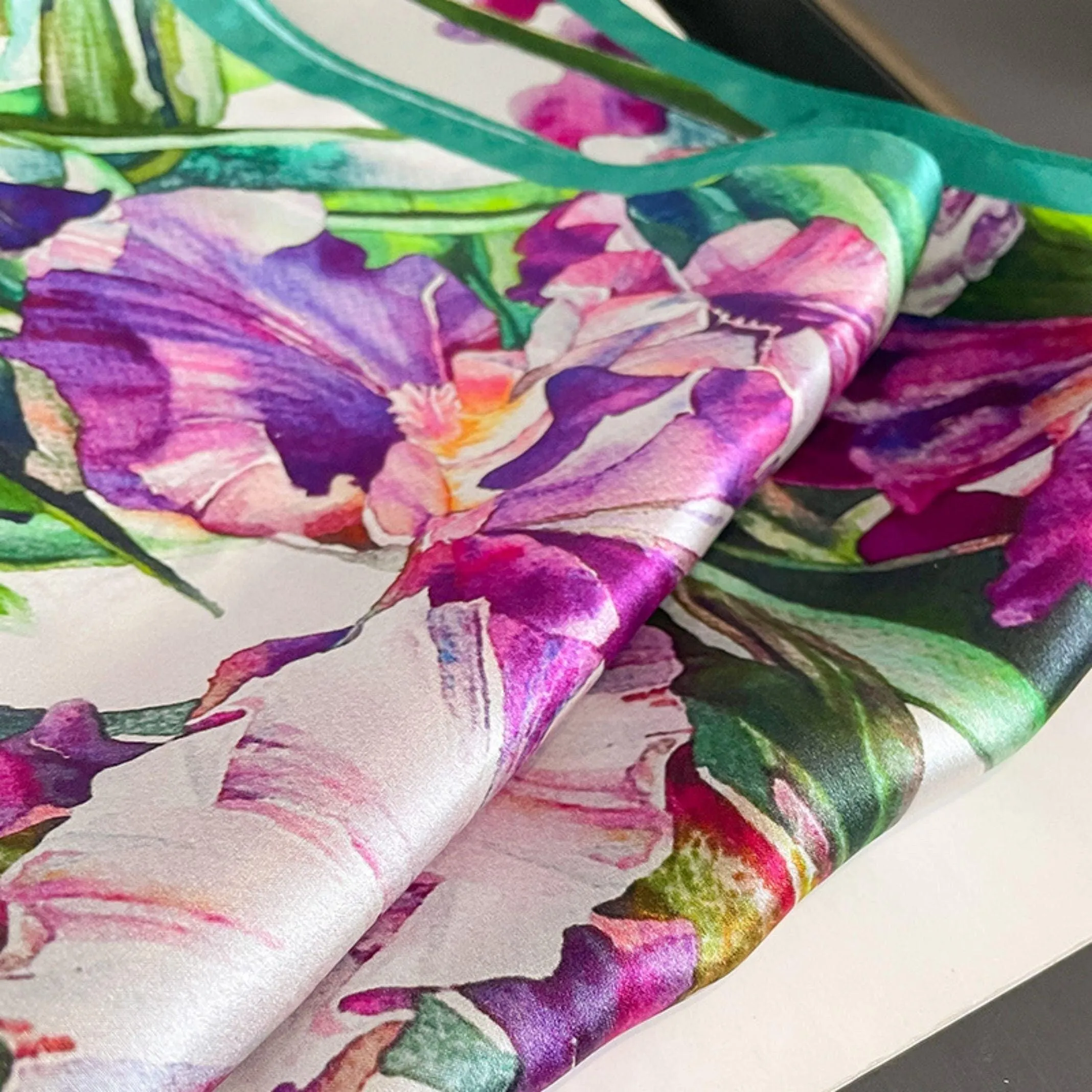 Oil Painting Flower Patterns 100% mulberry Silk Scarf/Silk head scarf/Silk hair scarf/Mother's Day Gifts/Bag Accessory/Gift for her