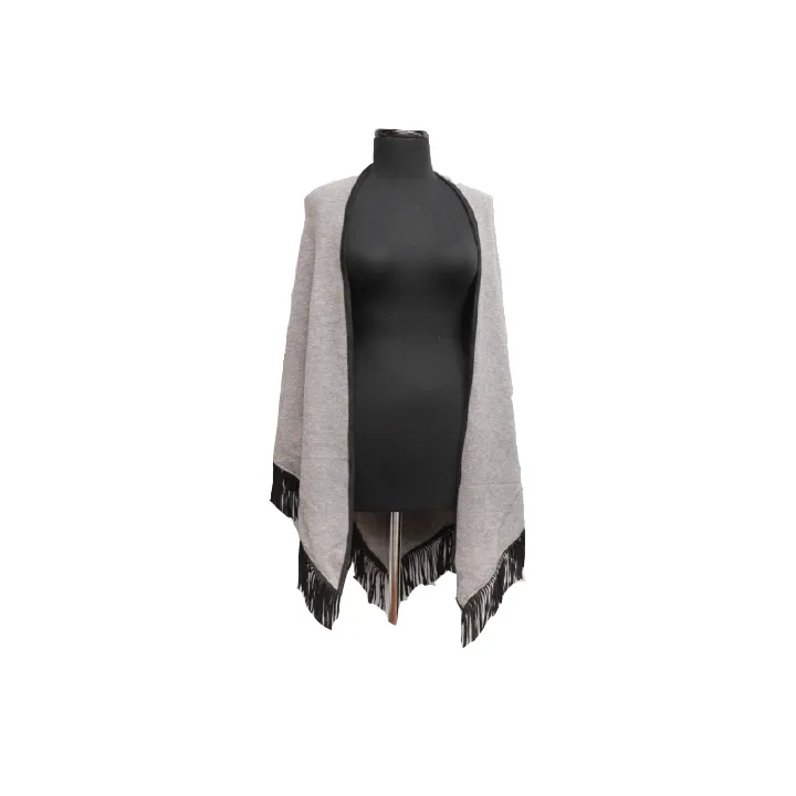 Open Cardigan with Fringe-Grey