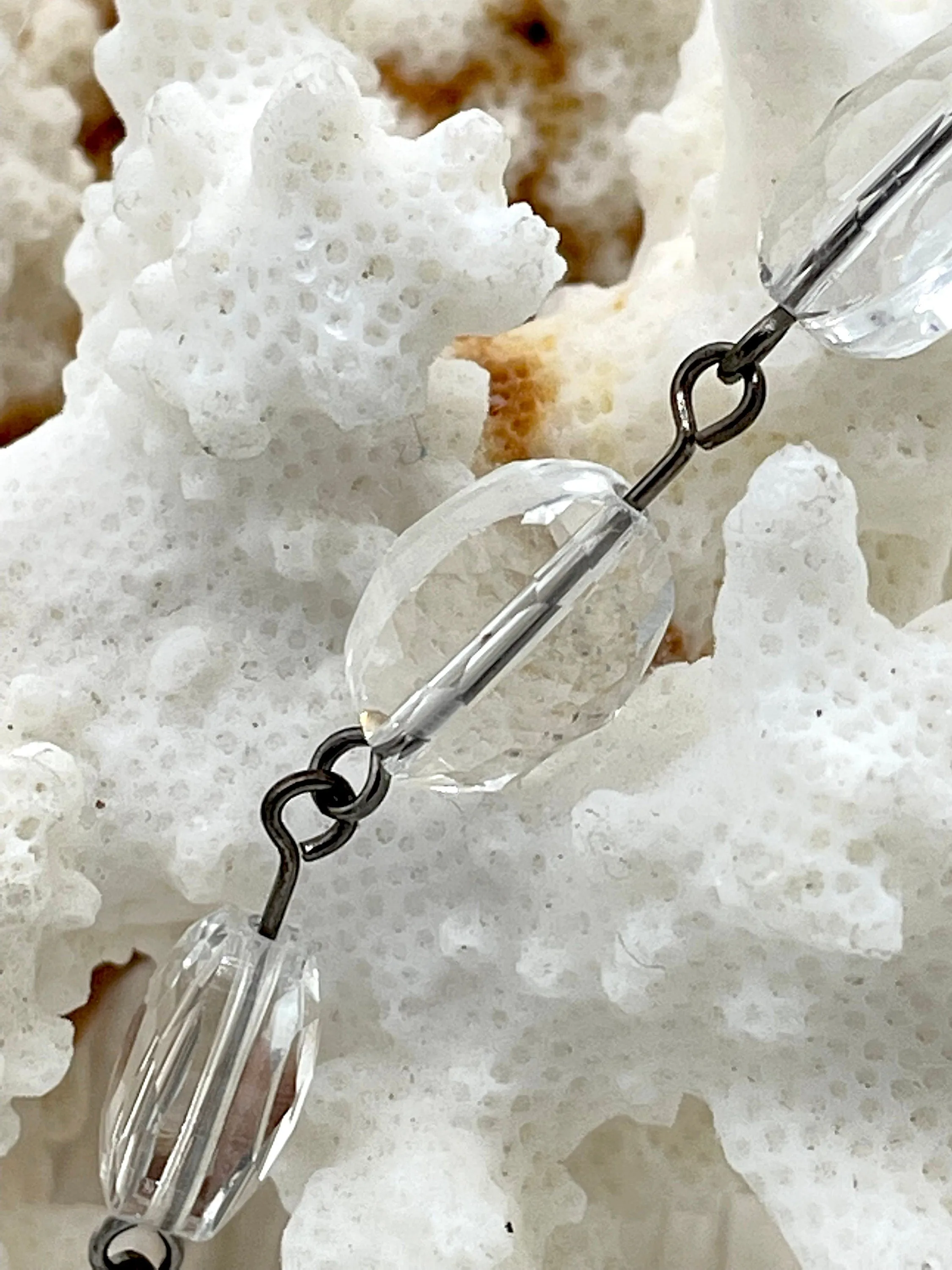Oval Crystal Mixed Beaded Chain,12mmx9mm Rosary Chain,Clear or Iridescent Crystal, Bronze or Gunmetal Wire. Sold by the Foot Fast Shipping