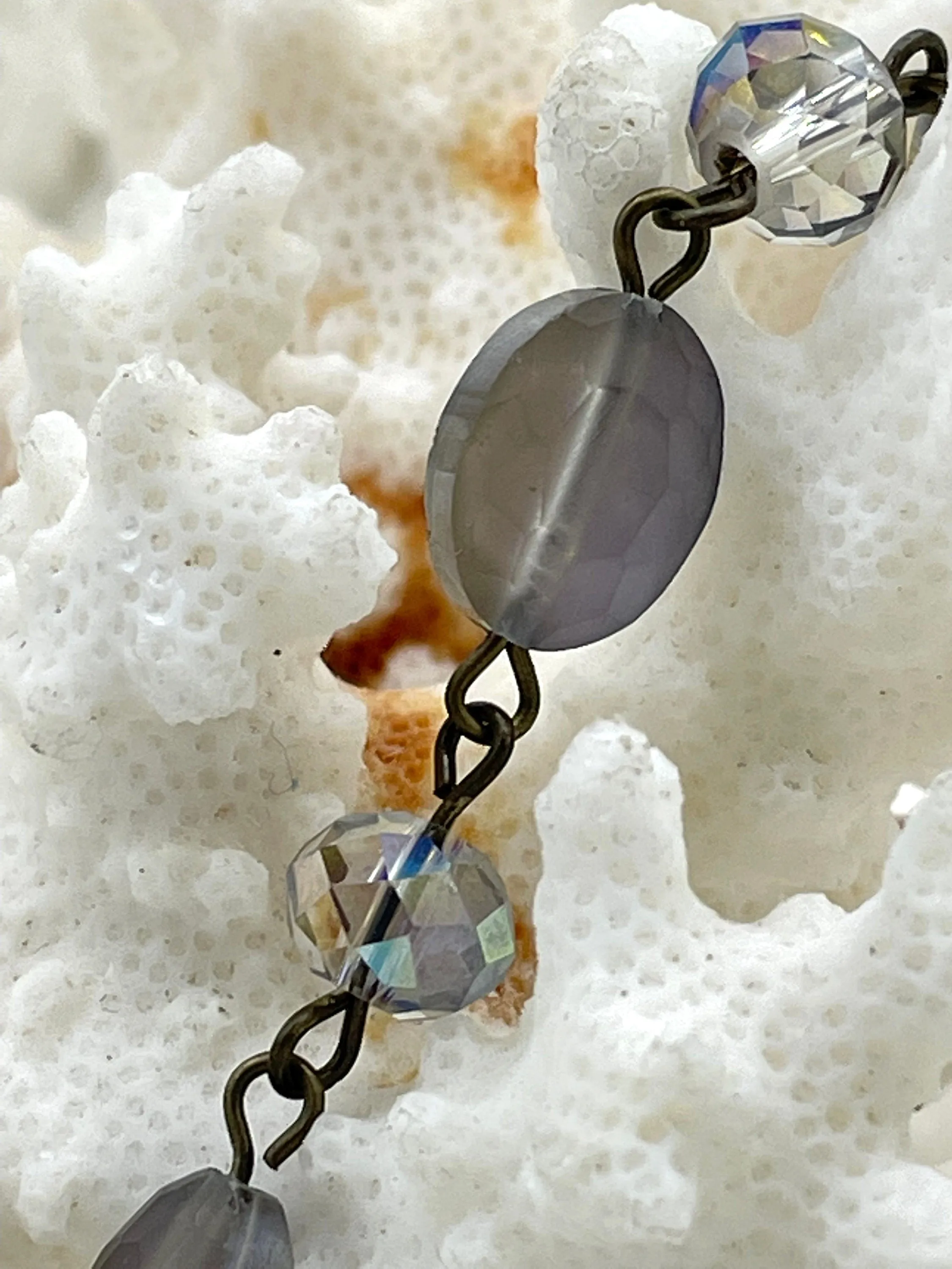 Oval Crystal Mixed Beaded Chain,12mmx9mm Rosary Chain,Clear or Iridescent Crystal, Bronze or Gunmetal Wire. Sold by the Foot Fast Shipping